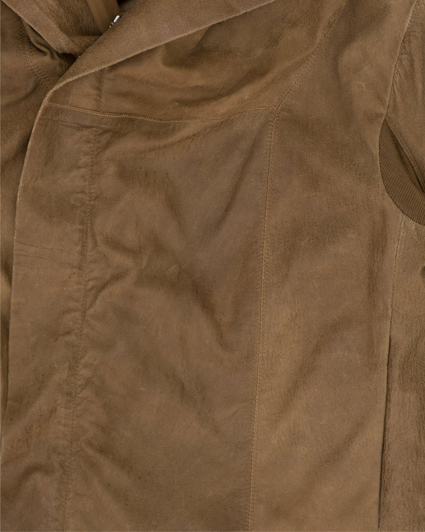 Rick Owens Hooded Leather Jacket with Silk Lining
