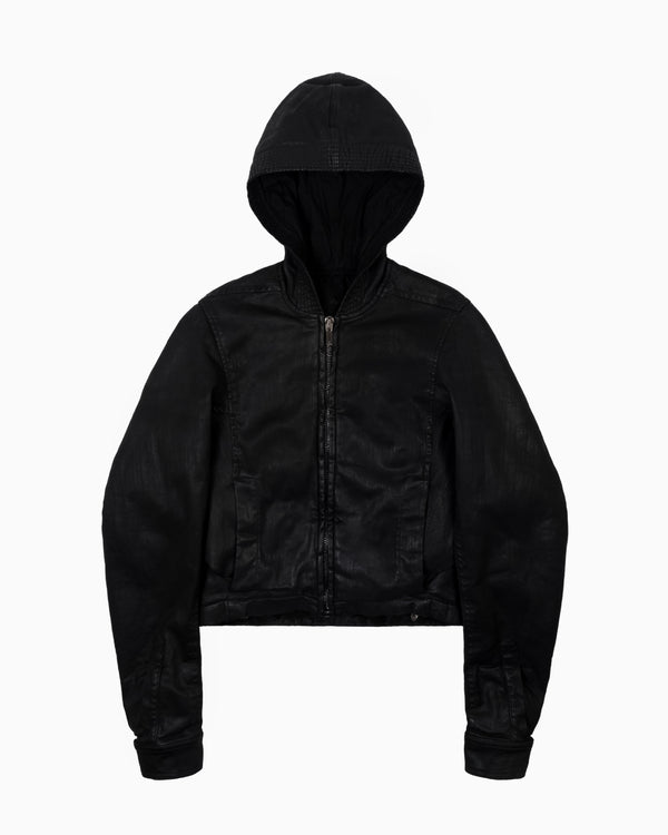 Rick Owens Waxed Hooded Cropped Denim Jacket