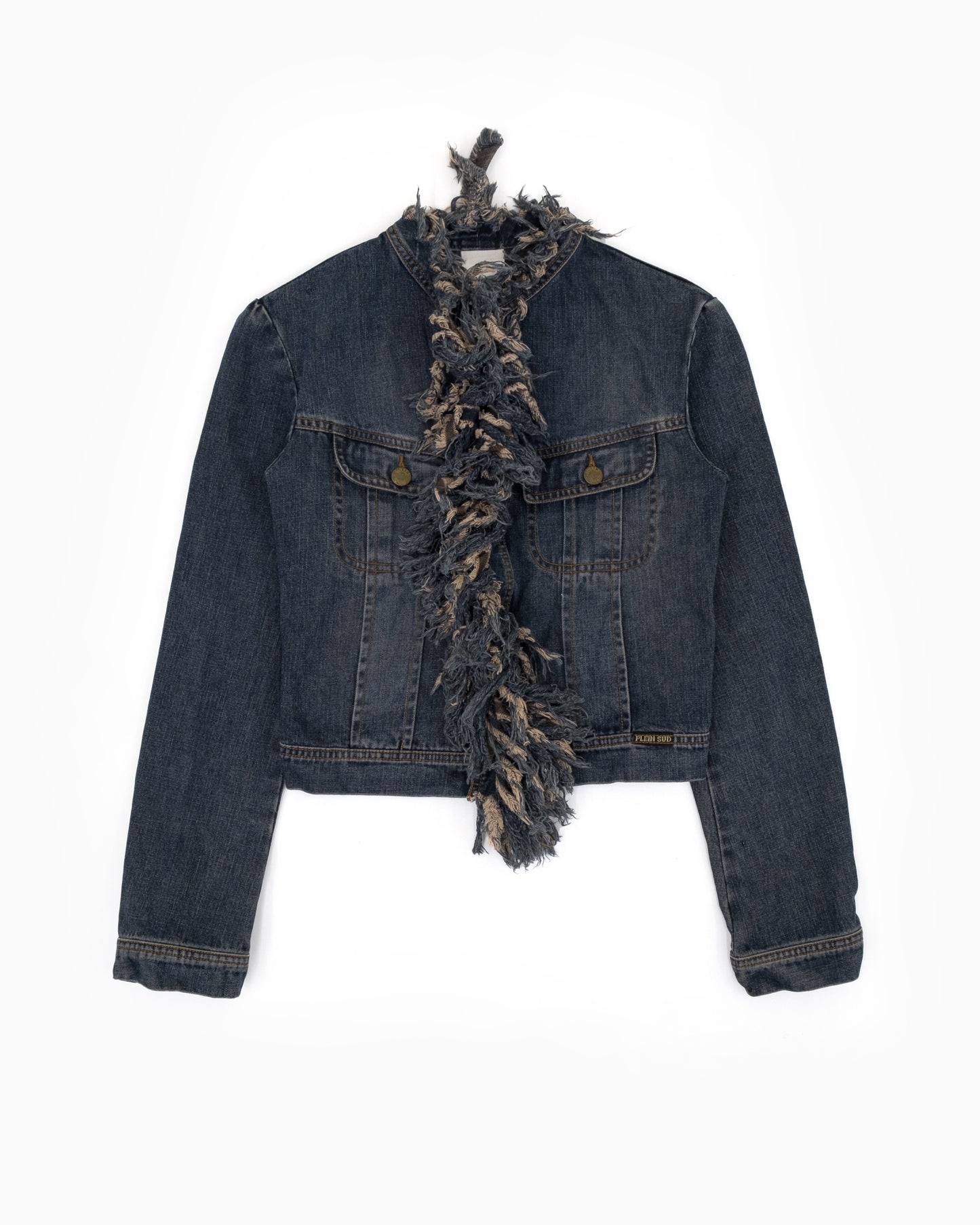 Plein Sud Denim Jacket with Fringed Button Line