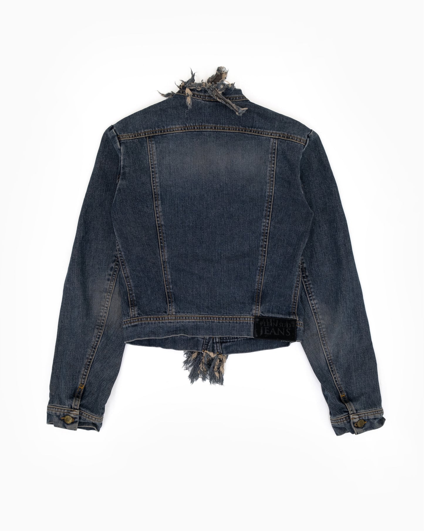 Plein Sud Denim Jacket with Fringed Button Line