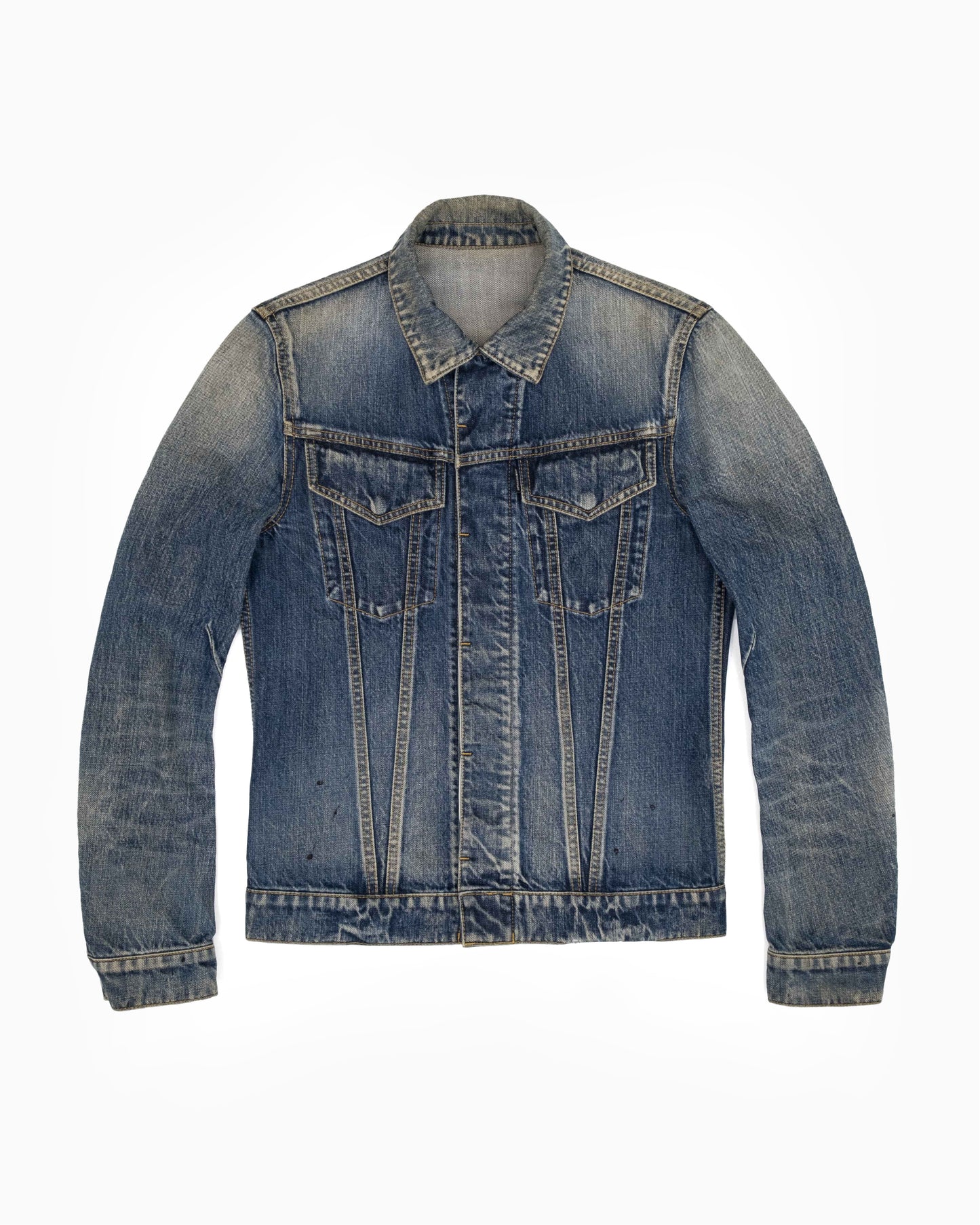 Attachment by Kazuyuki Kumagai Sand Washed Denim Trucker Jacket