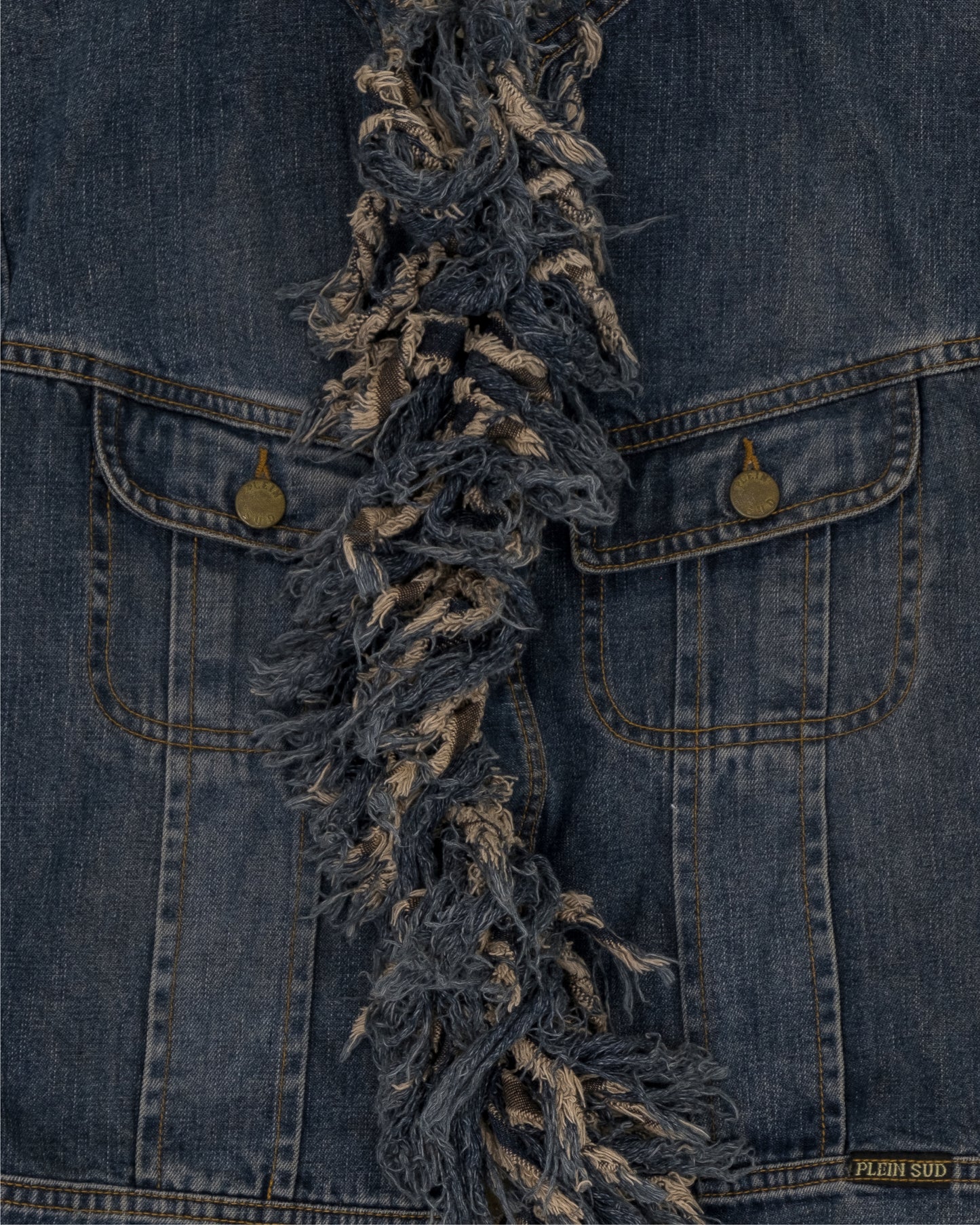 Plein Sud Denim Jacket with Fringed Button Line