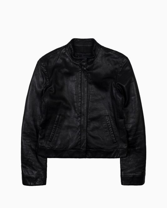 Armani Cafe Racer Motorbike Leather Jacket with Hidden Zip