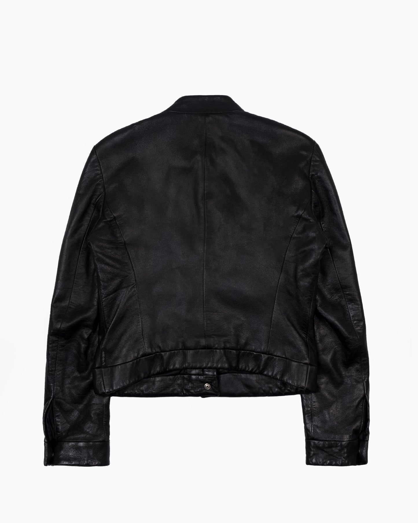 Armani Cafe Racer Motorbike Leather Jacket with Hidden Zip