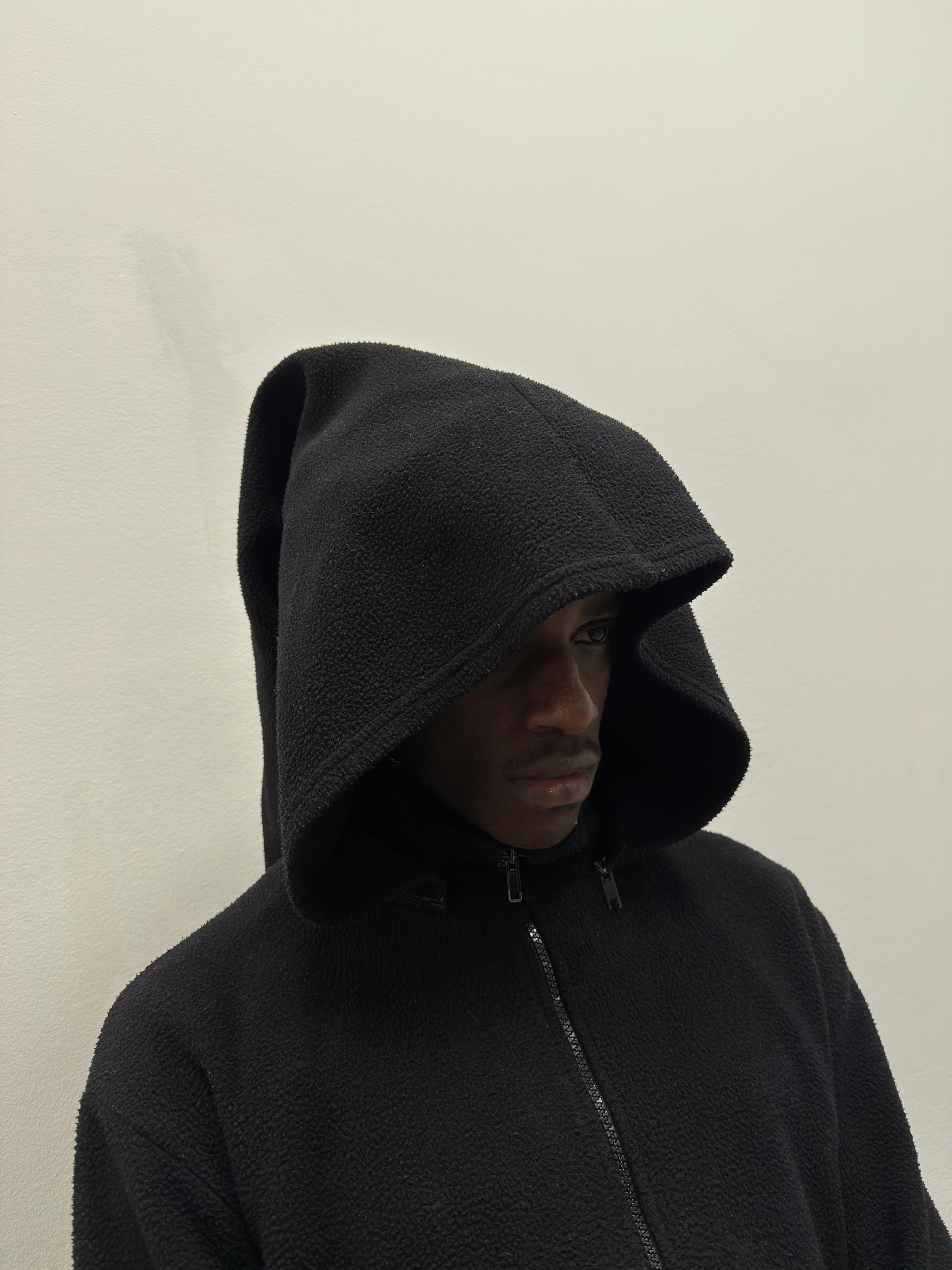 fleece jacket with pointed hood