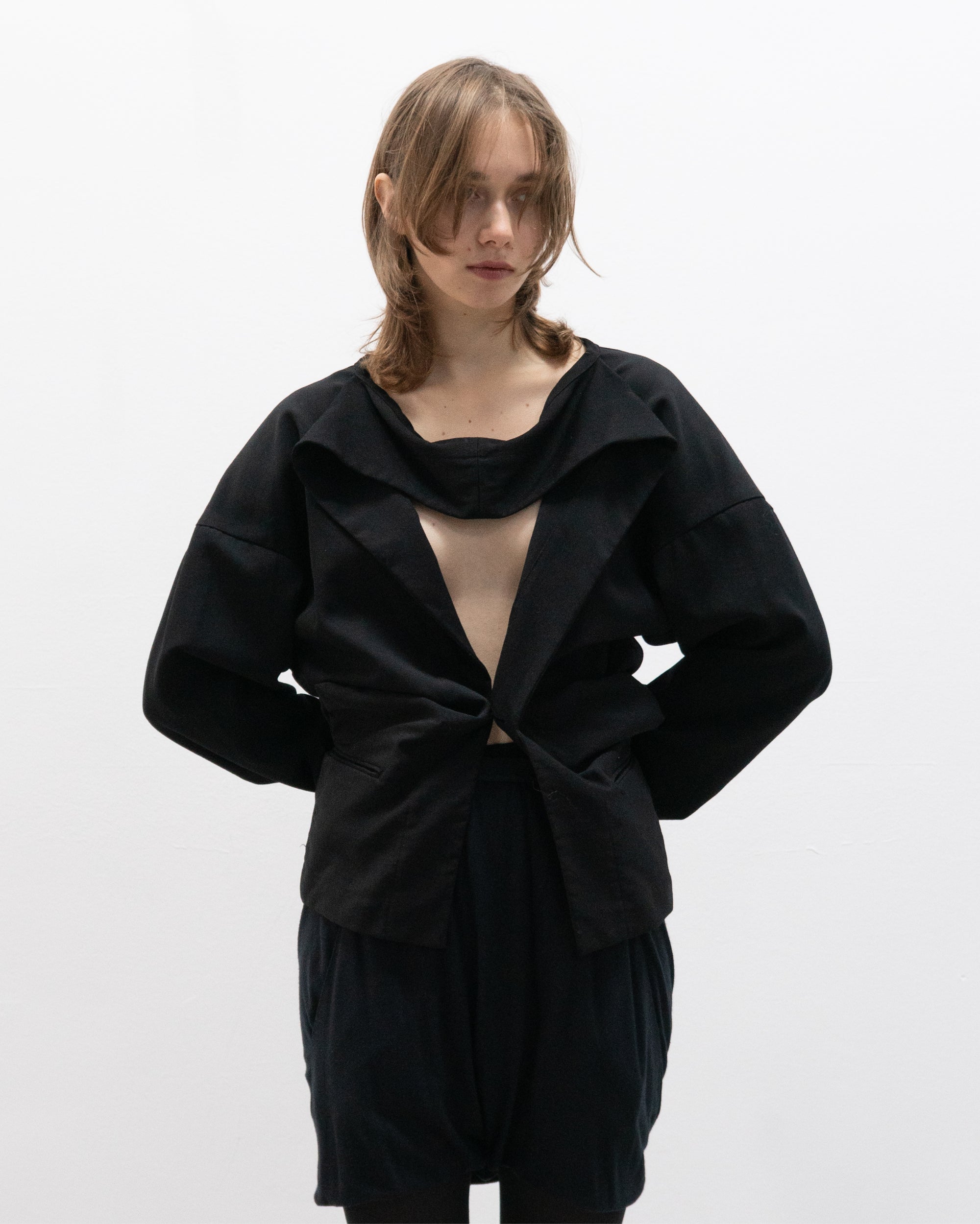 comme des garcons single button blazer with wrap collar