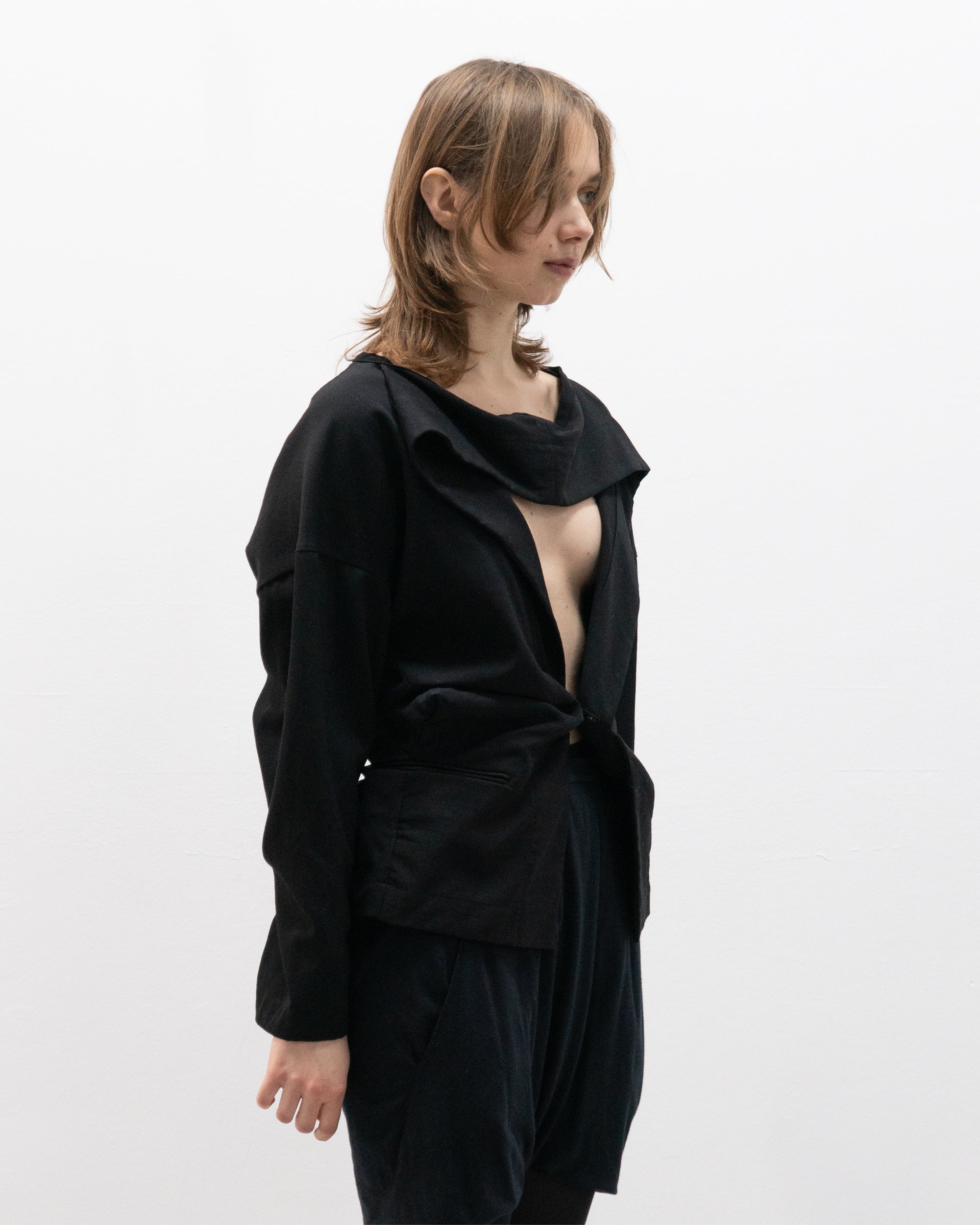 comme des garcons single button blazer with wrap collar