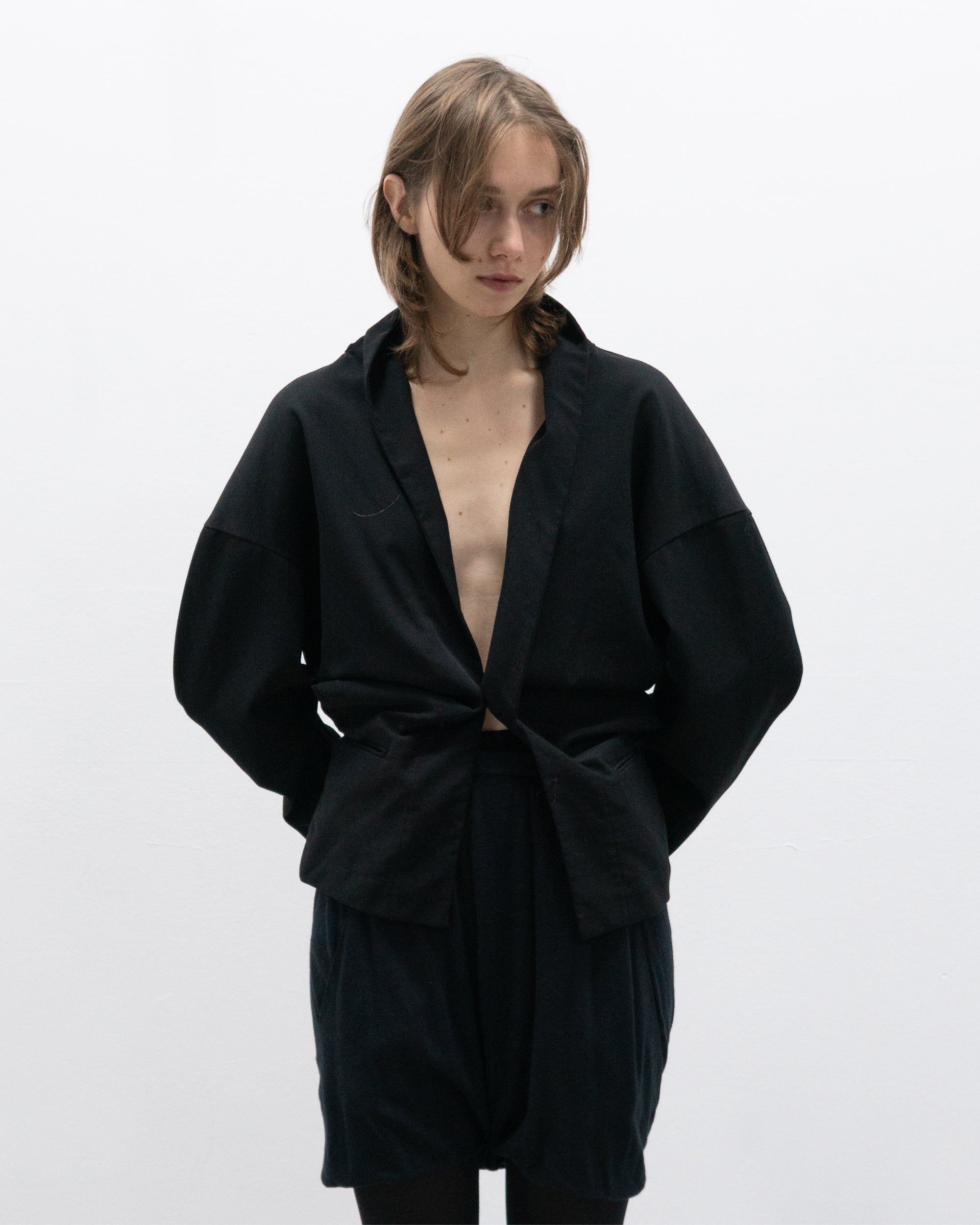 comme des garcons single button blazer with wrap collar