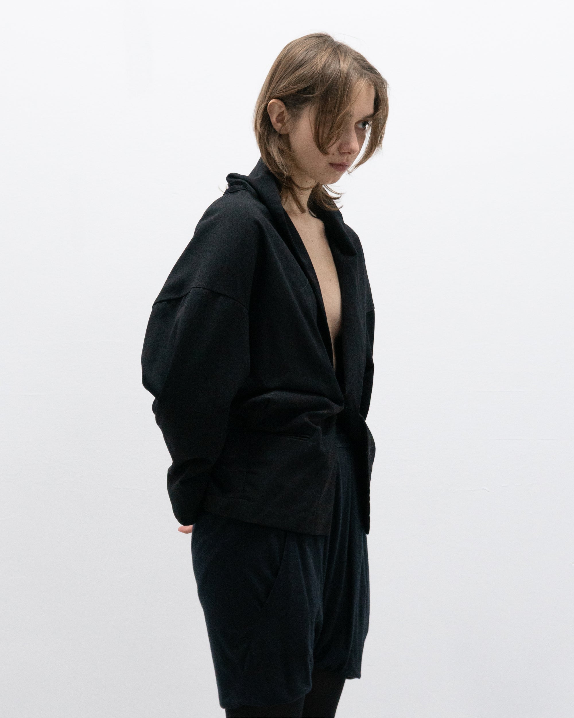 comme des garcons single button blazer with wrap collar