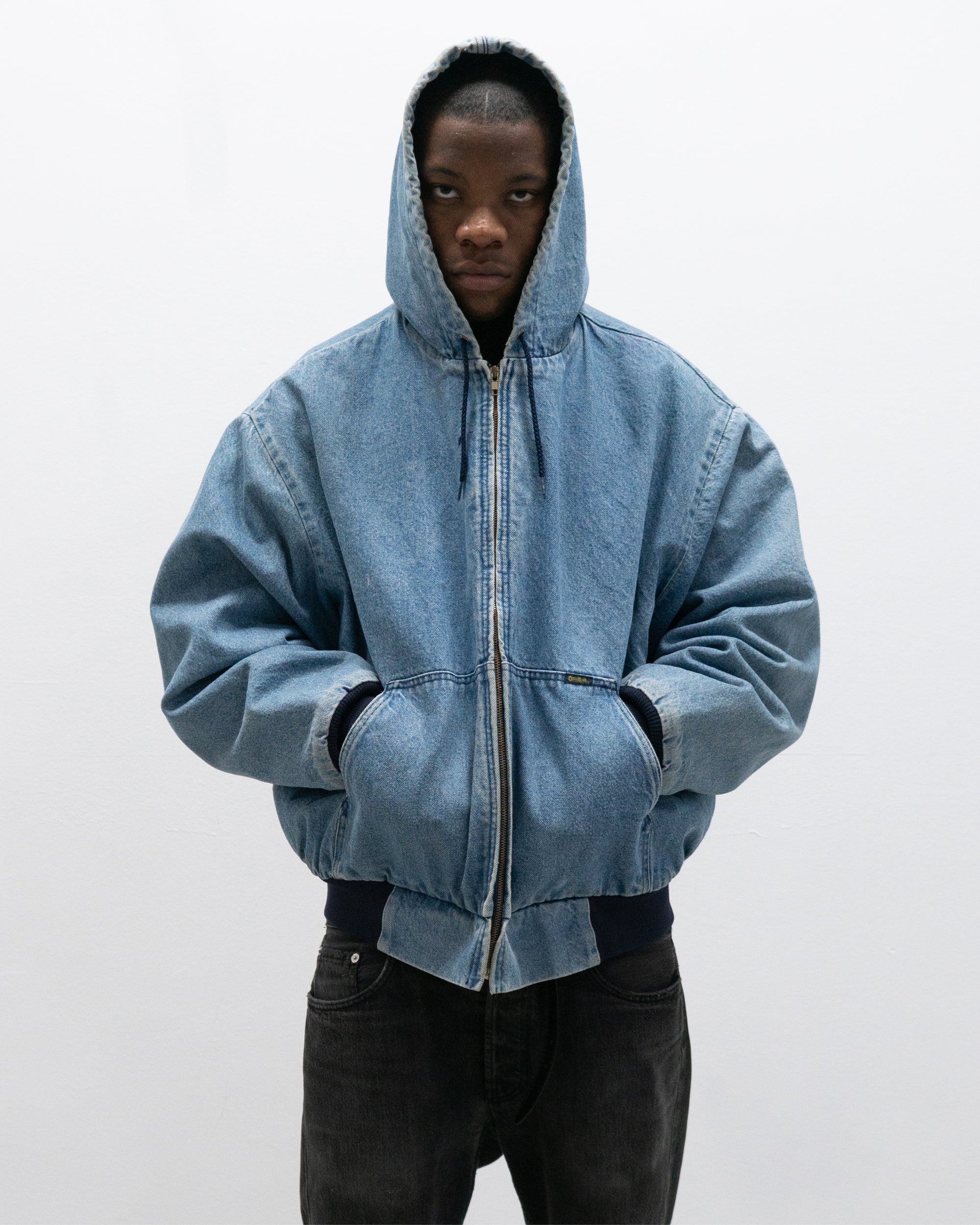 oshkosh hooded blanket lined denim bomber jacket