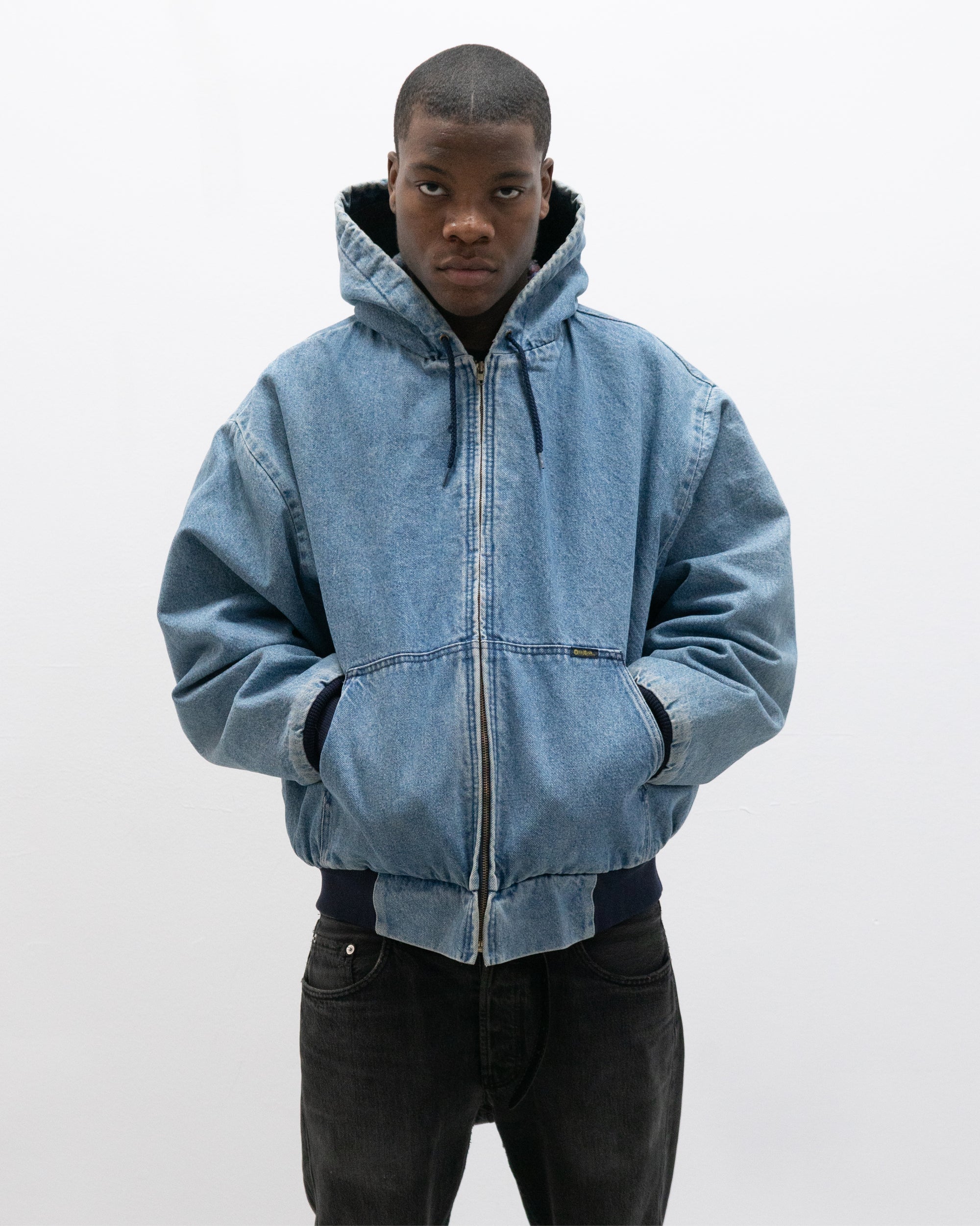 oshkosh hooded blanket lined denim bomber jacket