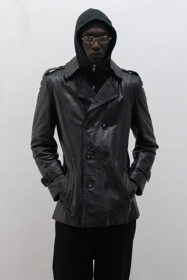 1980s ruffo double breasted leather short coat