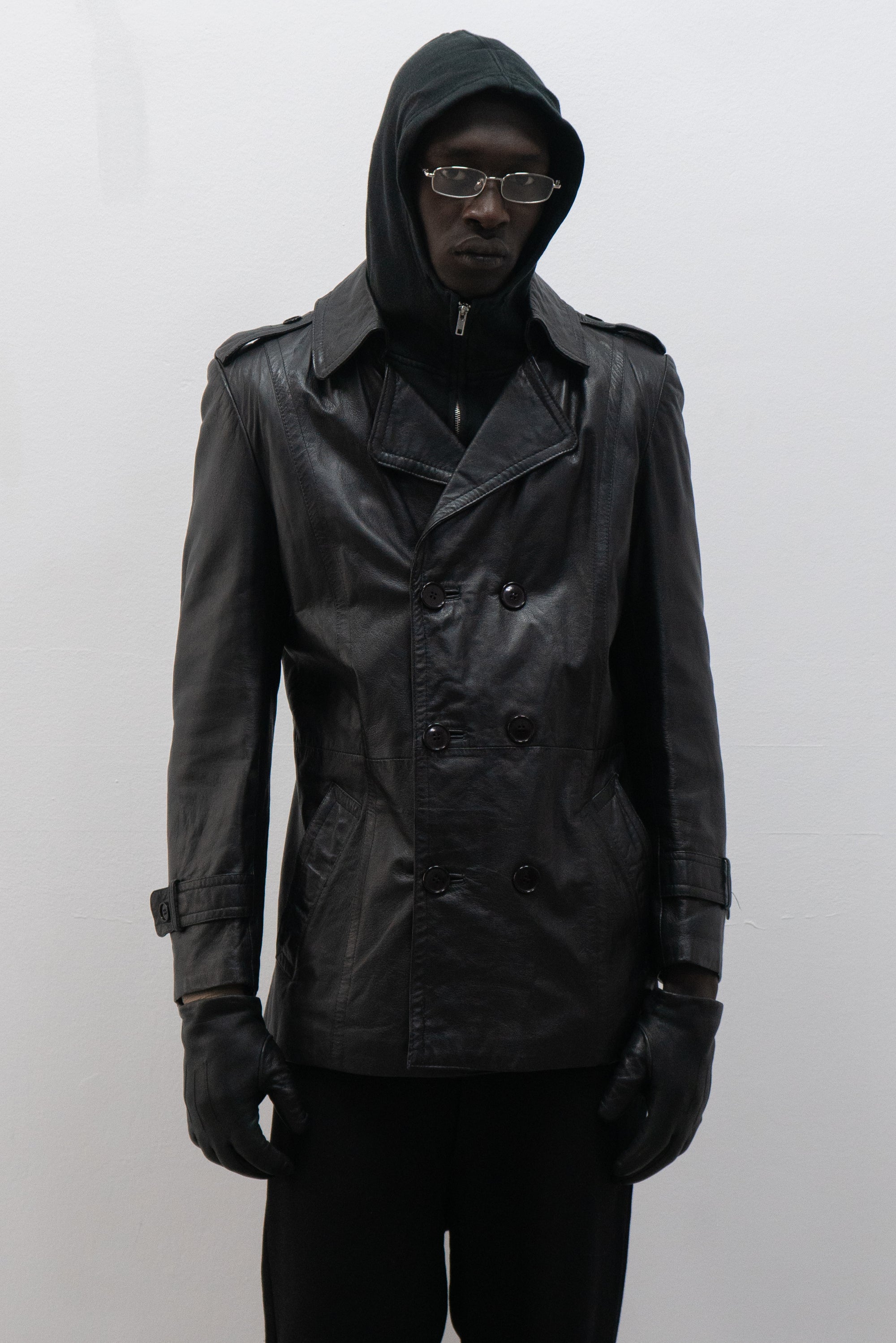 1980s ruffo double breasted leather short coat