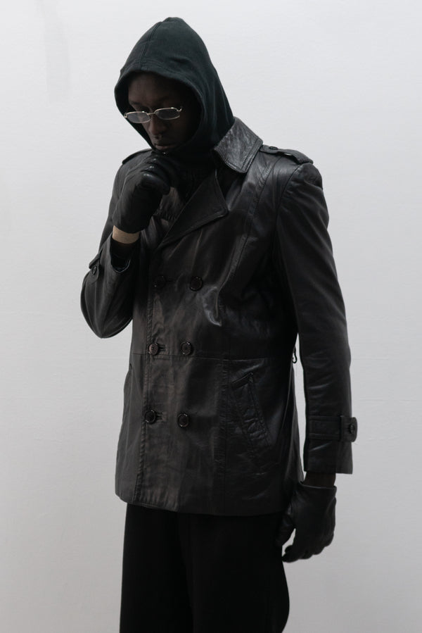 1980s ruffo double breasted leather short coat