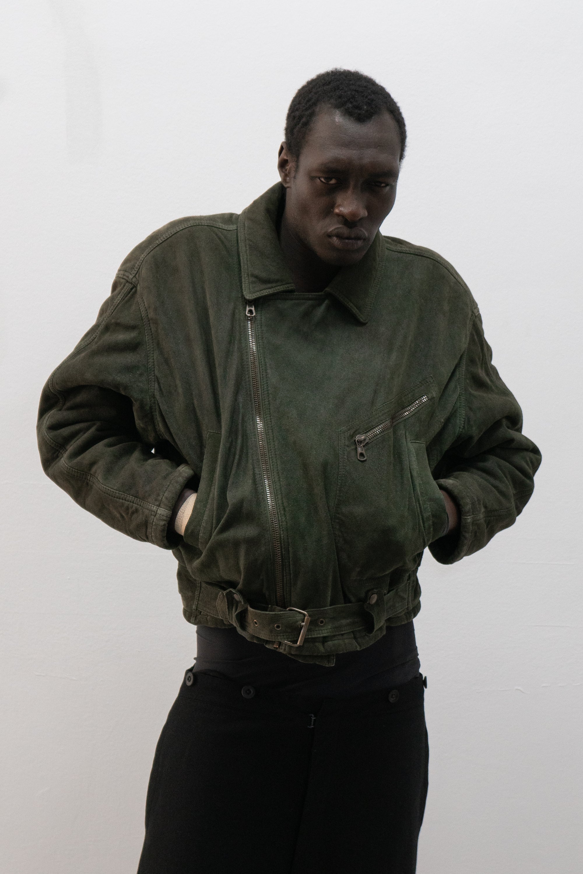 giorgio armani le collezioni suede leather biker jacket