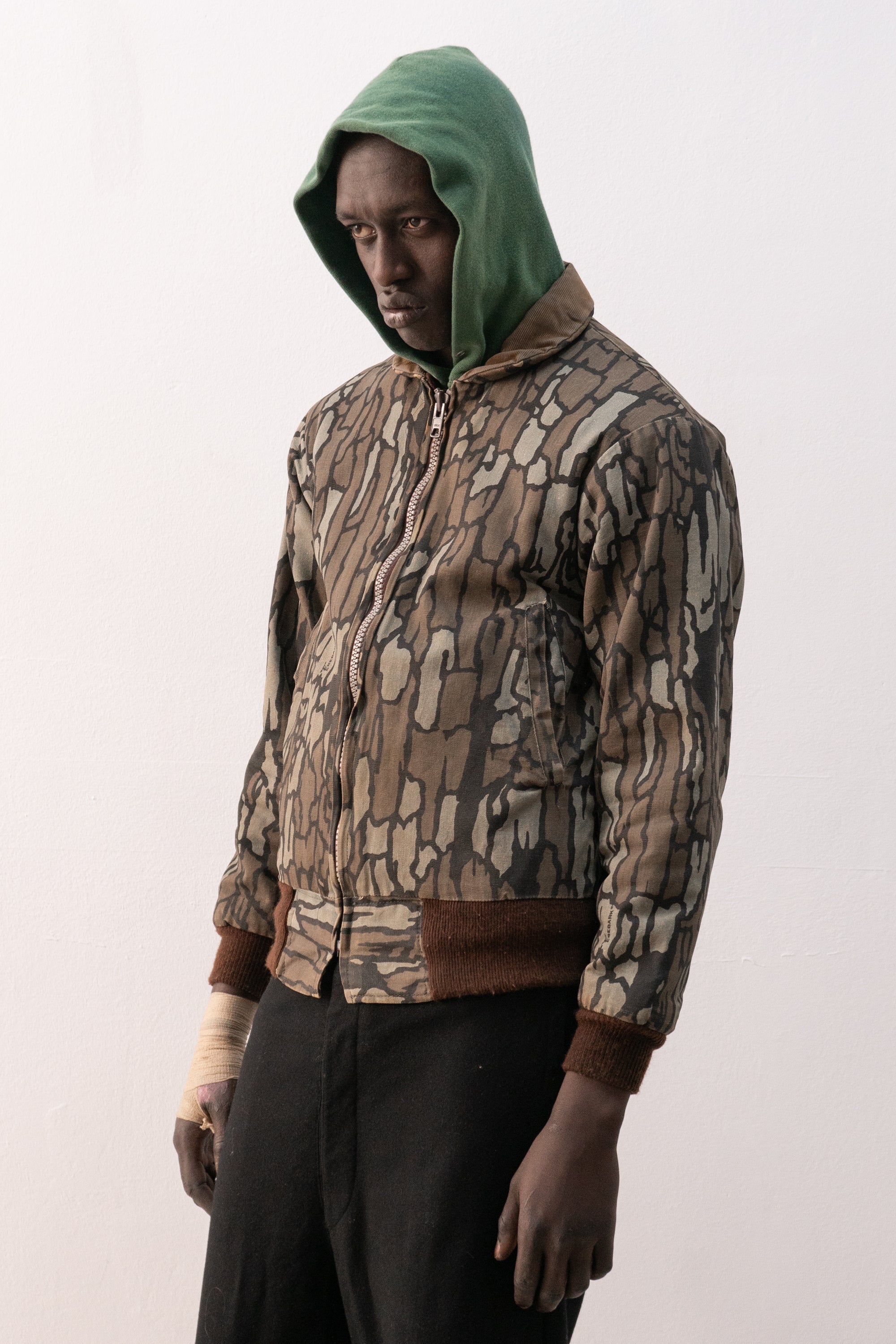 1980s rebark camo bomber jacket