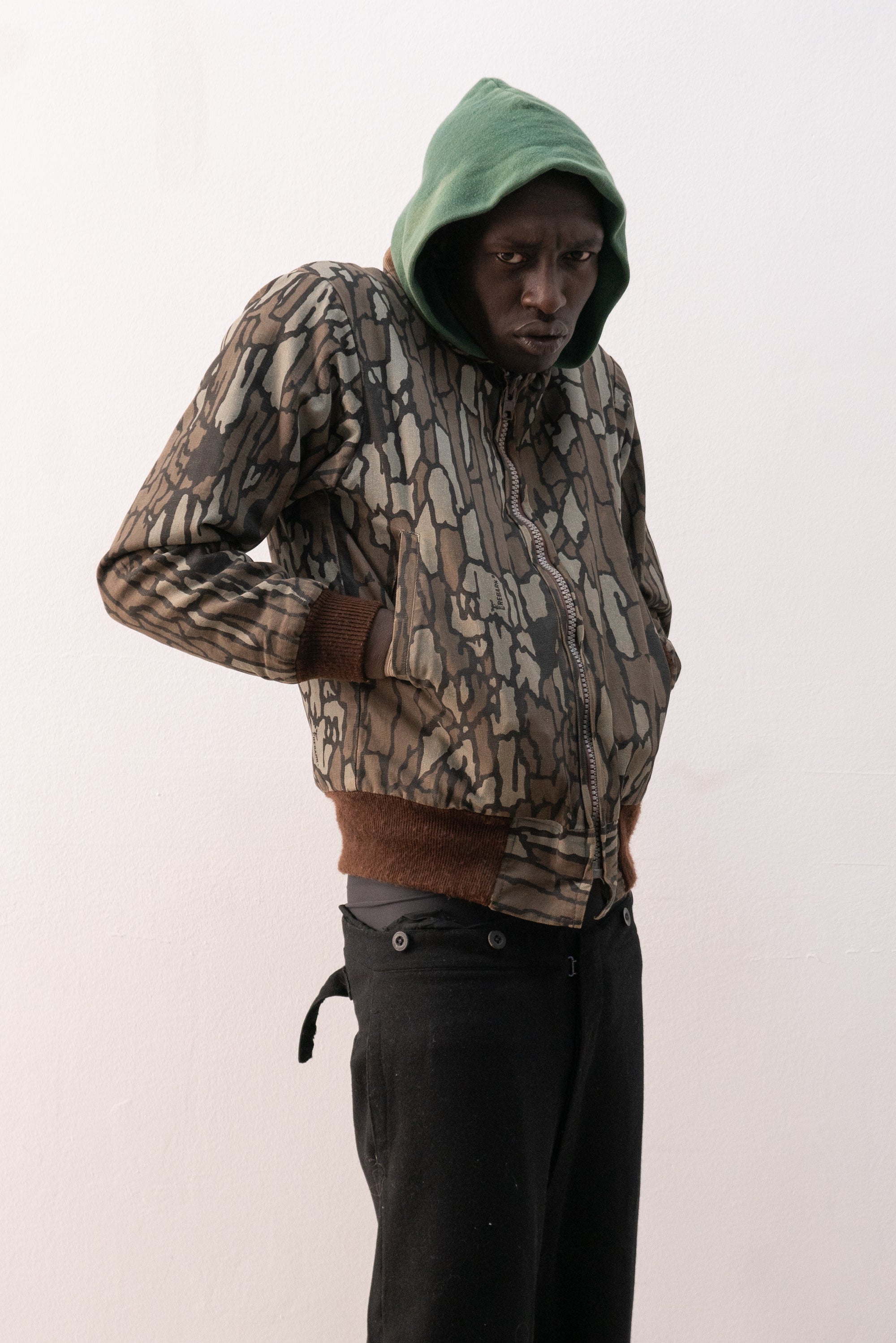 1980s rebark camo bomber jacket