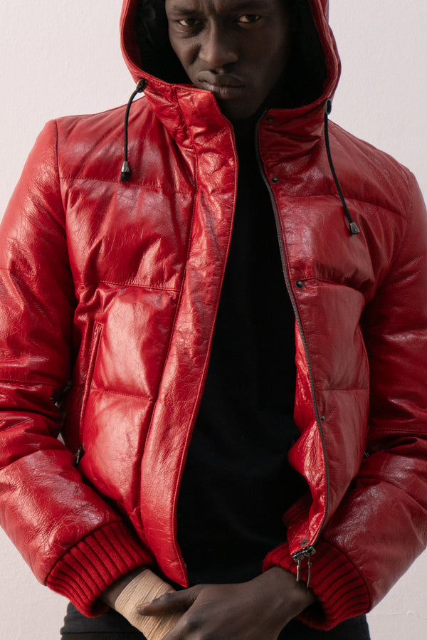 italian patent leather puffer jacket