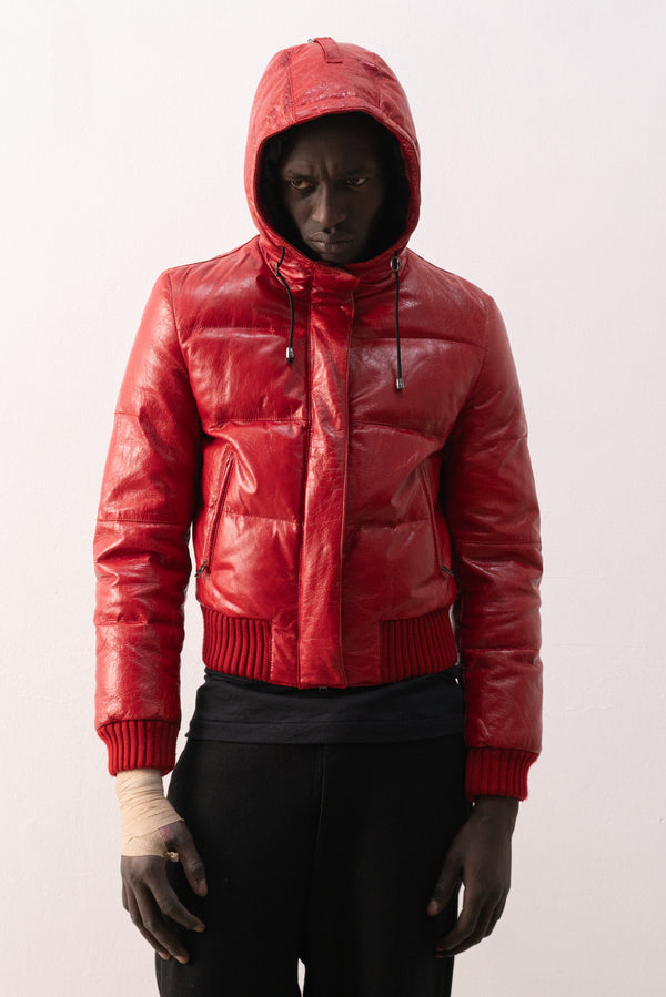 italian patent leather puffer jacket