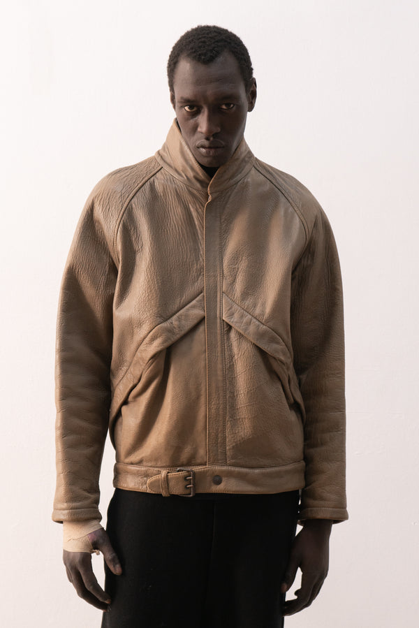 italian patinated leather jacket with blanket lining