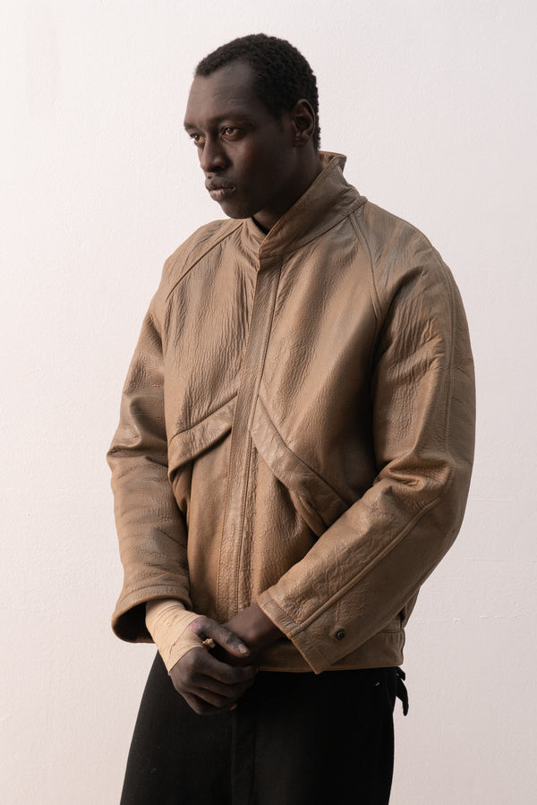 italian patinated leather jacket with blanket lining