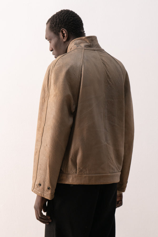 italian patinated leather jacket with blanket lining