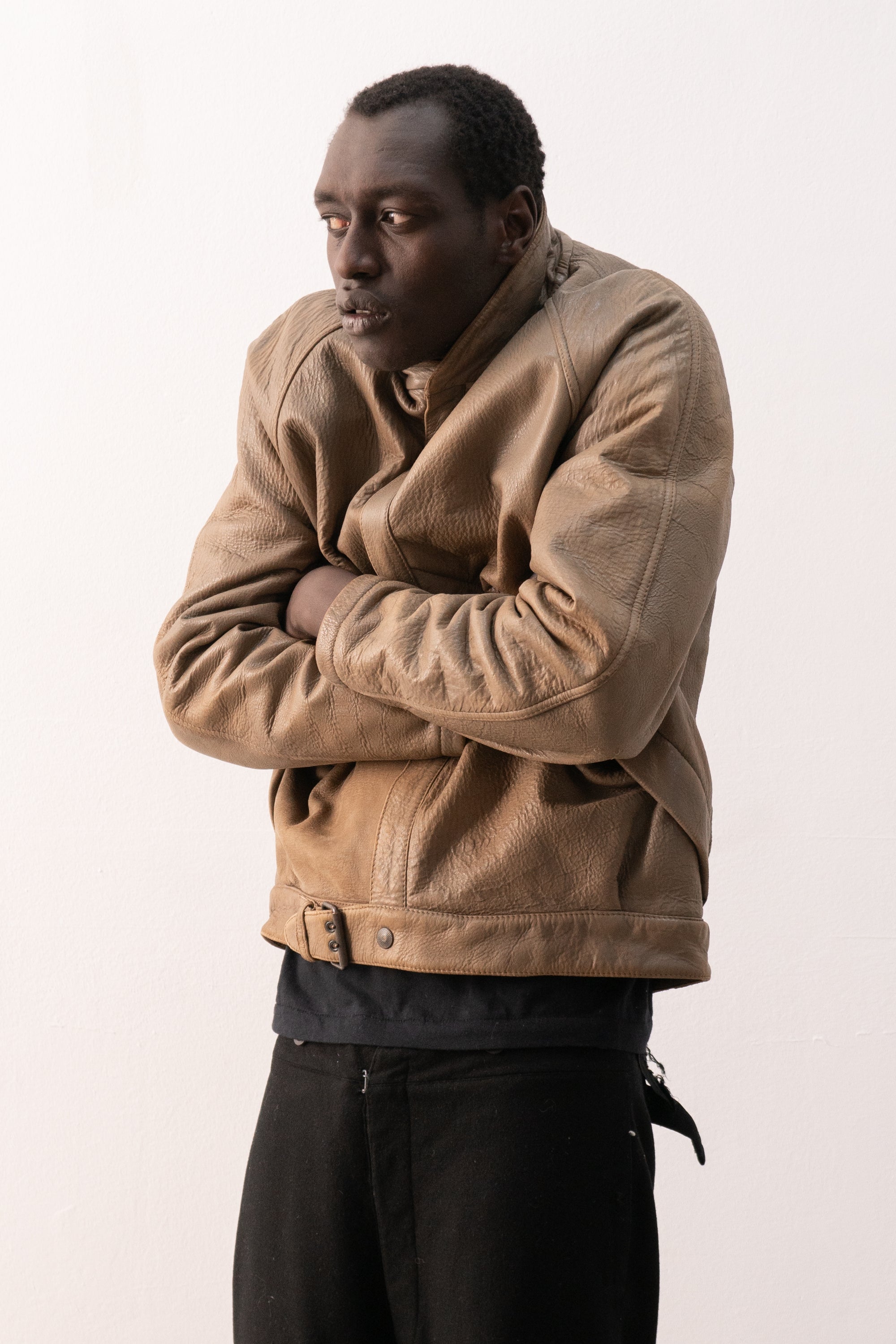 italian patinated leather jacket with blanket lining