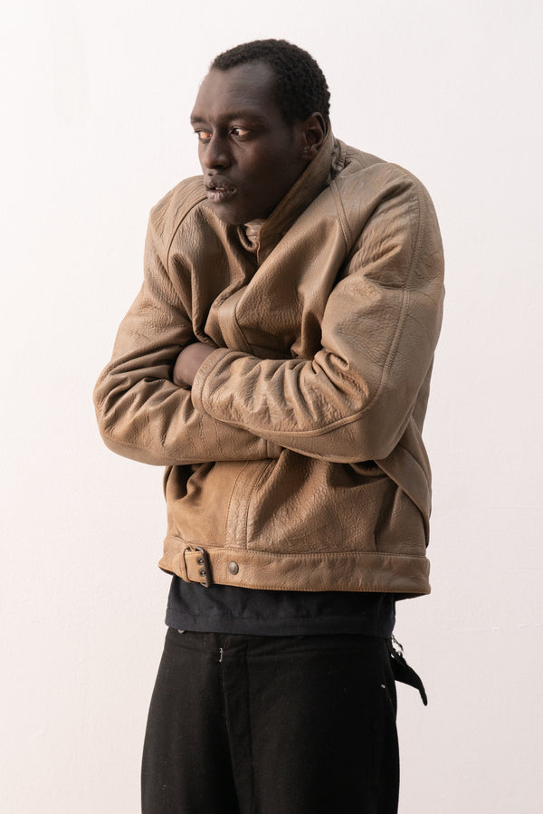 italian patinated leather jacket with blanket lining