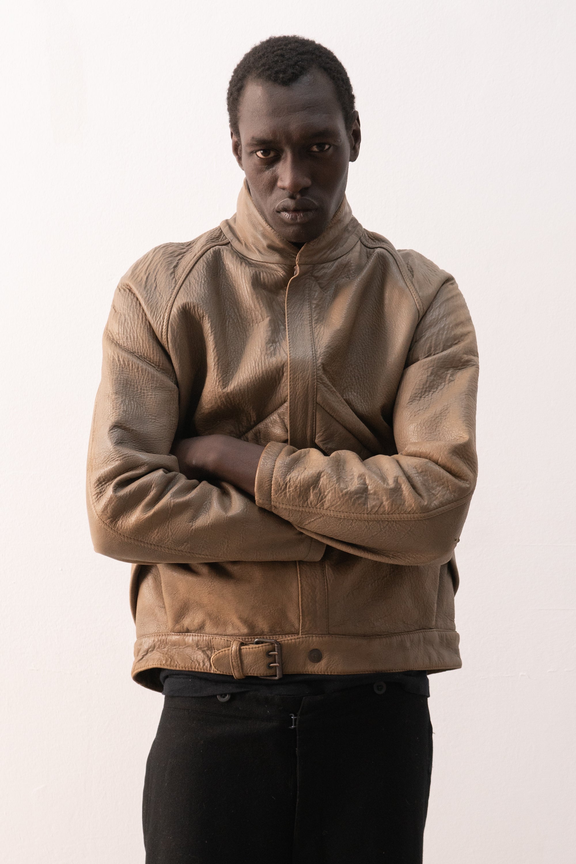 italian patinated leather jacket with blanket lining