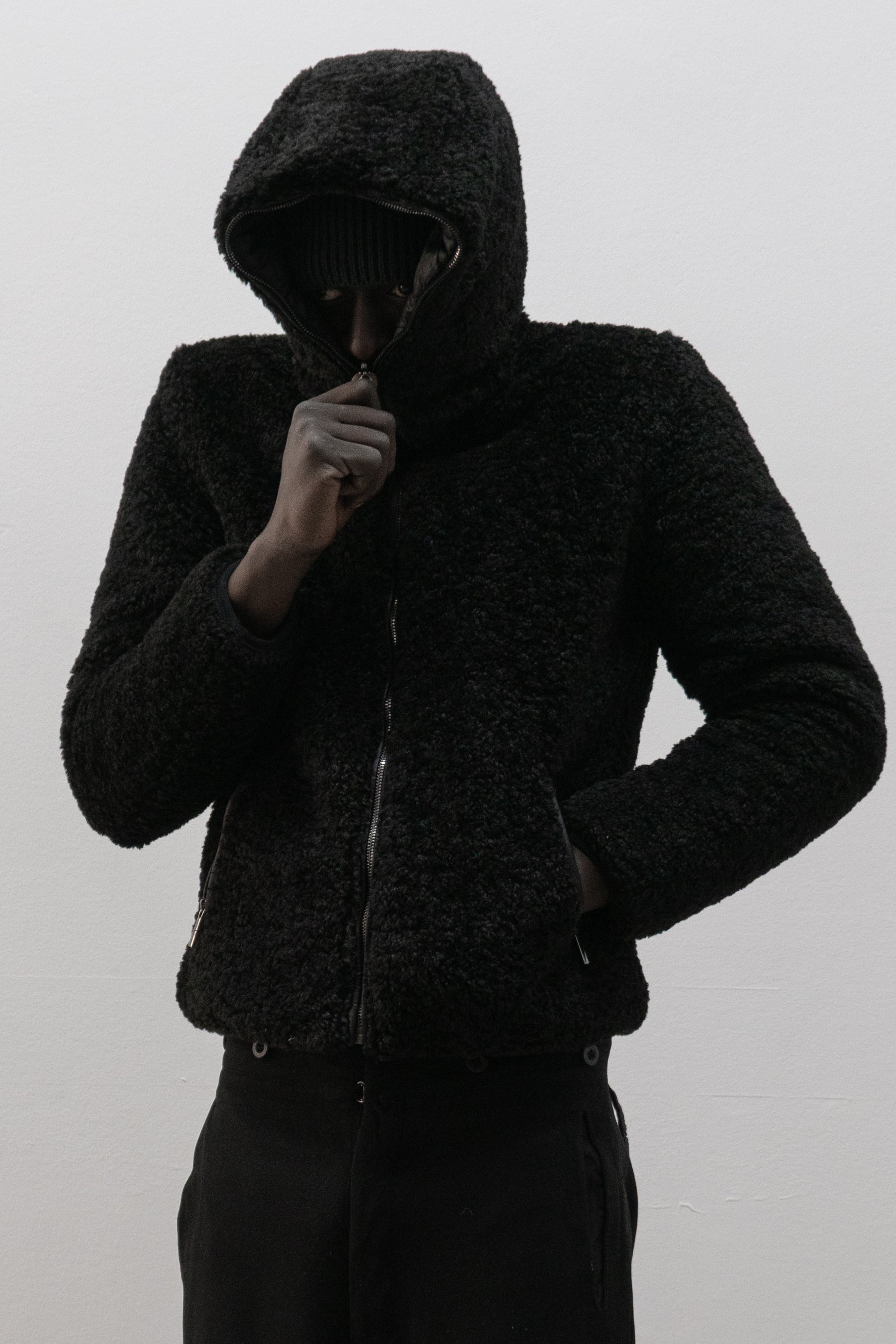 romeo gigli reversible faux fur / puffer hybrid jacket