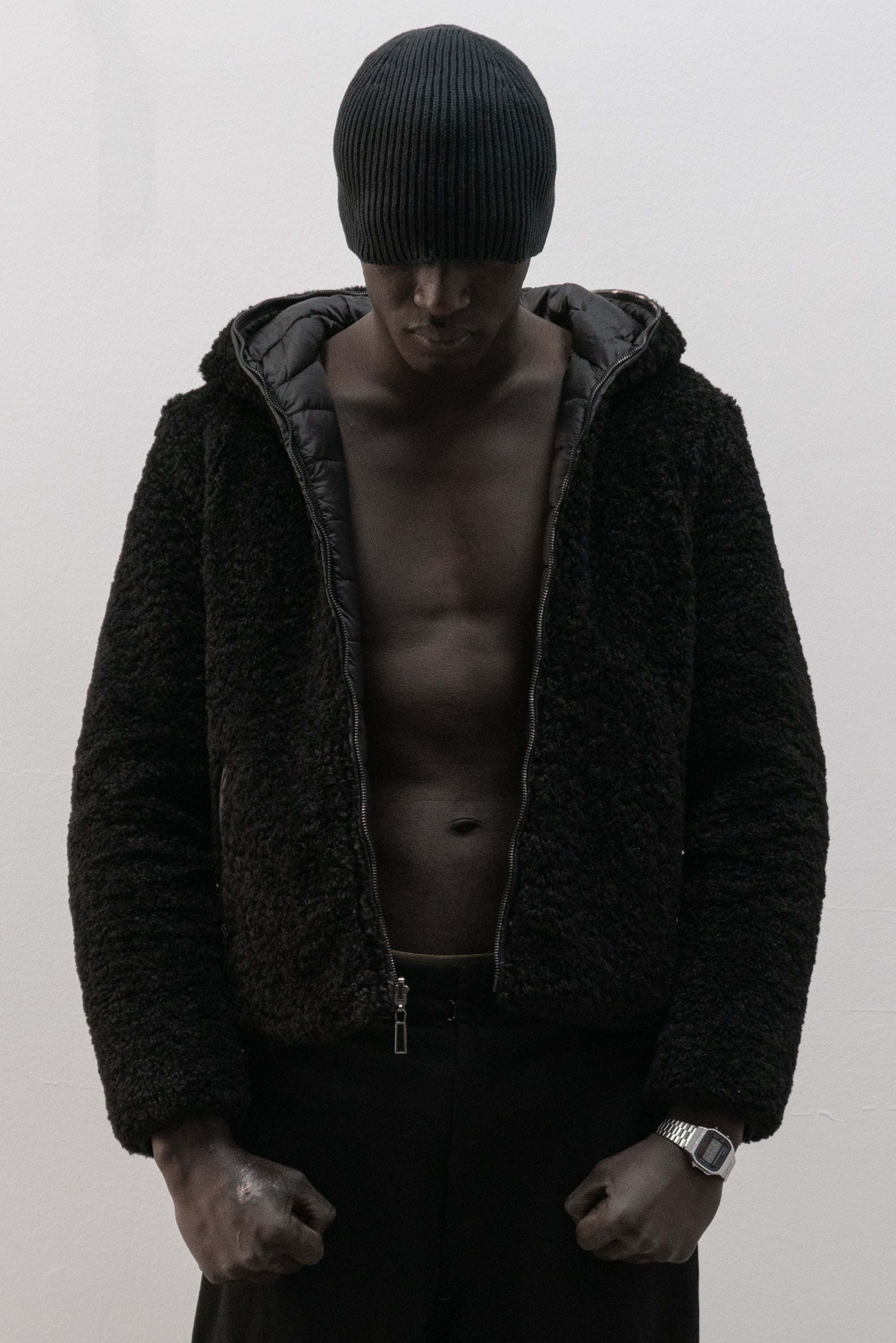 romeo gigli reversible faux fur / puffer hybrid jacket