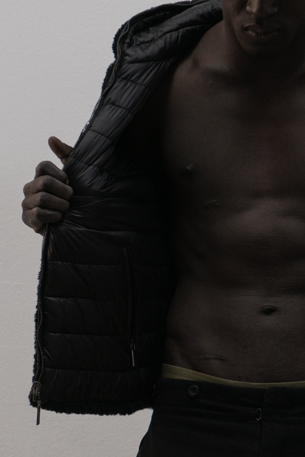 romeo gigli reversible faux fur / puffer hybrid jacket