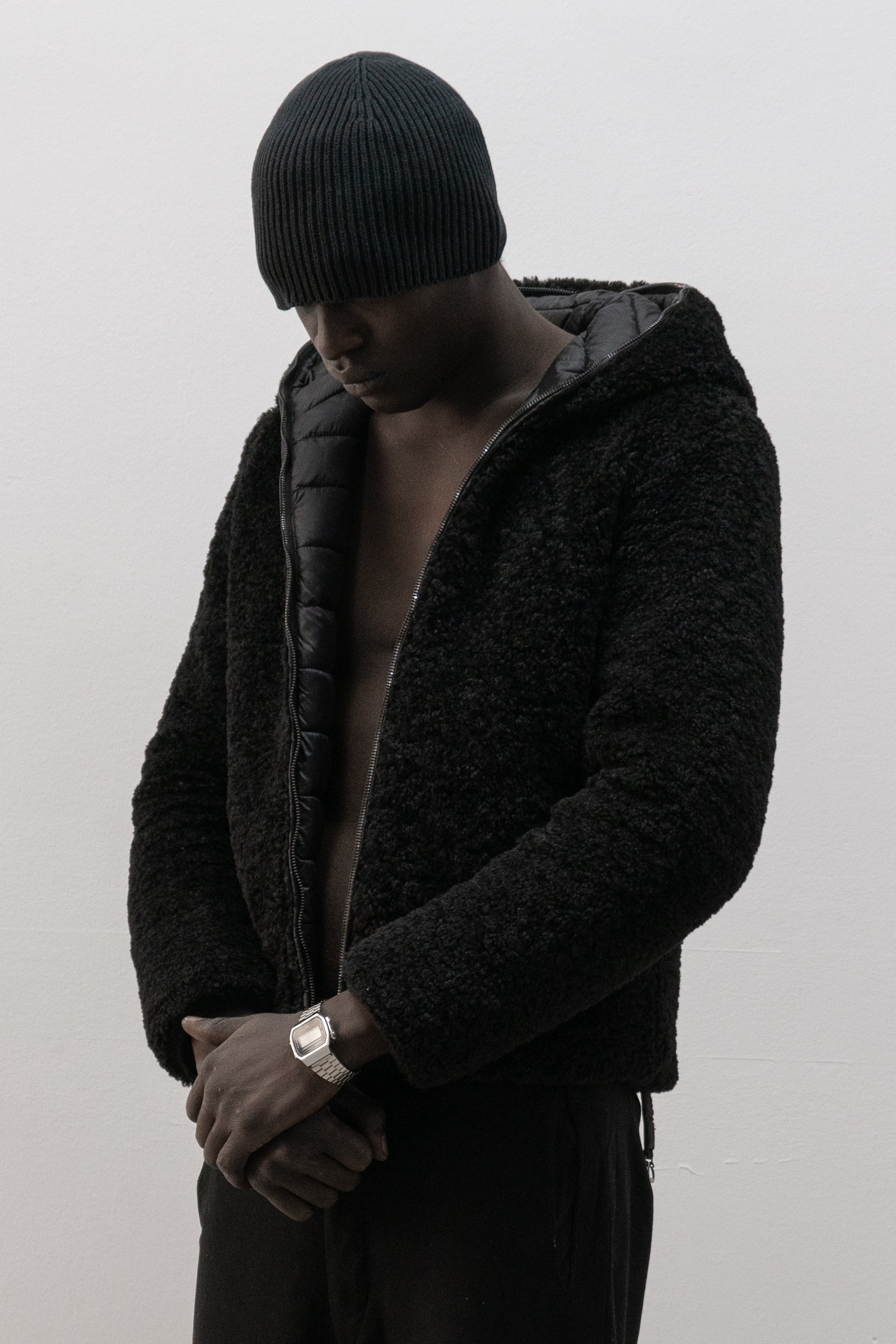 romeo gigli reversible faux fur / puffer hybrid jacket