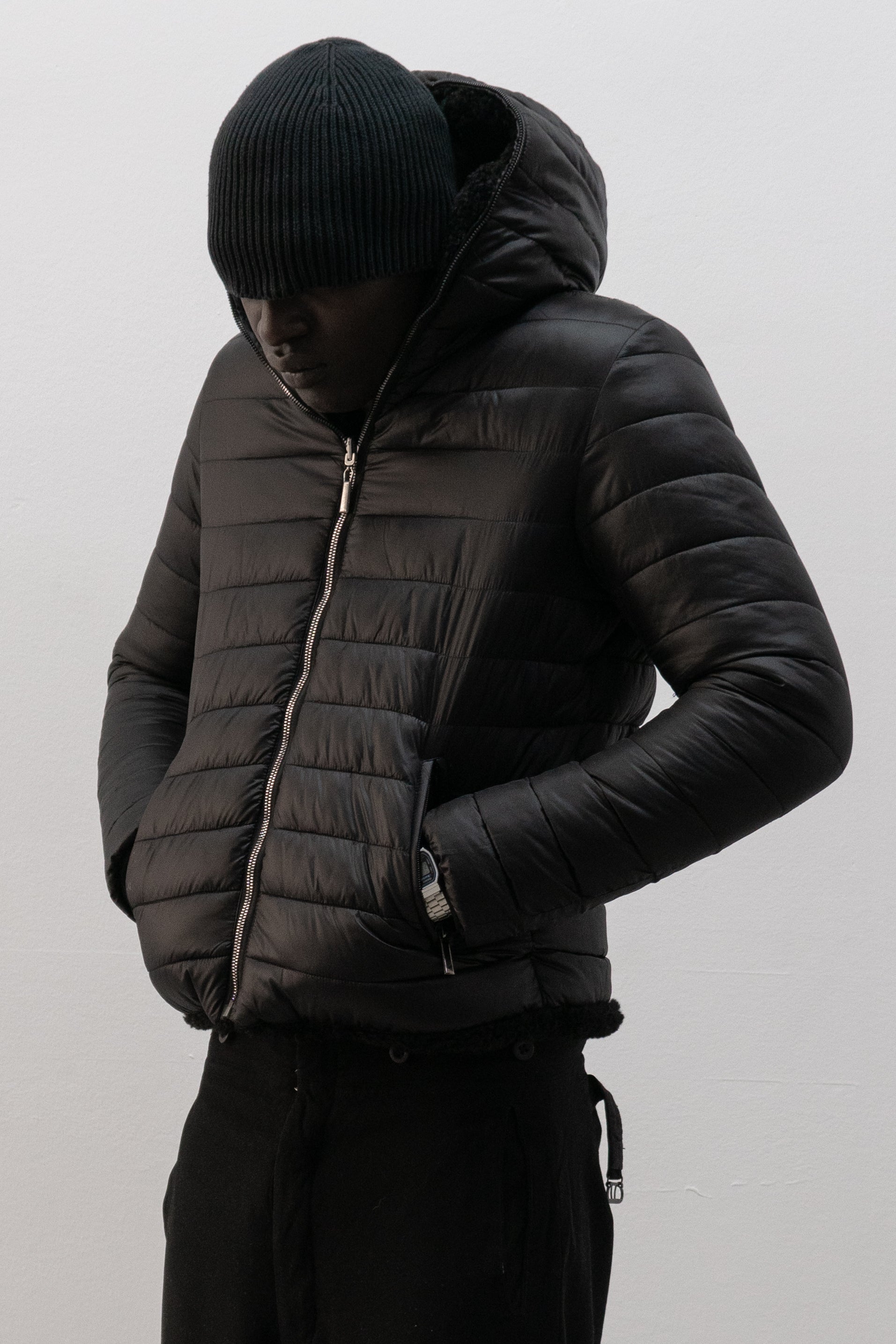 romeo gigli reversible faux fur / puffer hybrid jacket