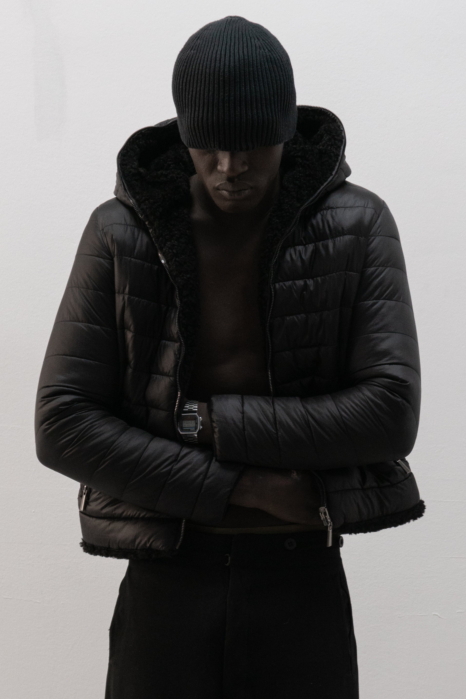romeo gigli reversible faux fur / puffer hybrid jacket