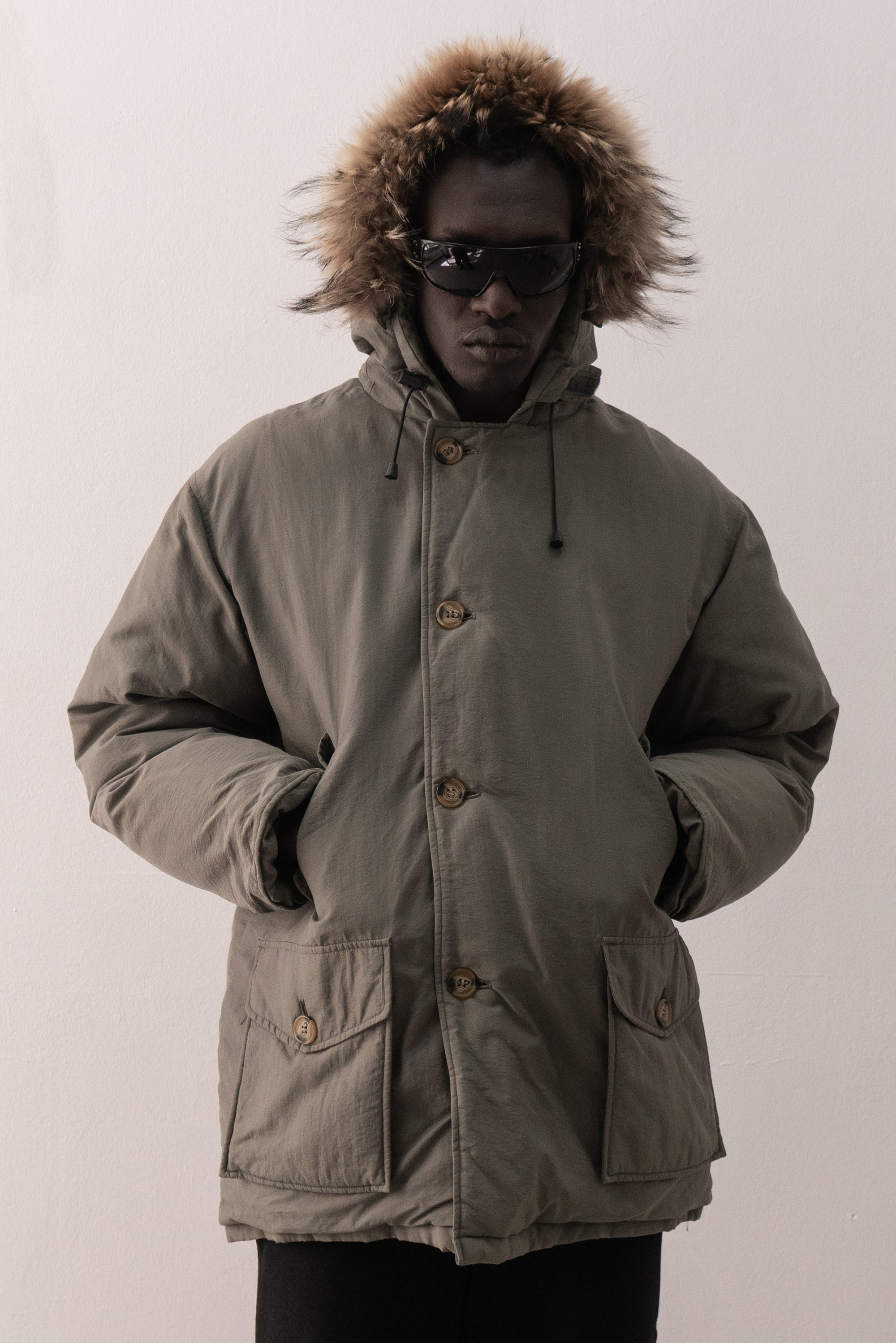 italian goose down coat with fur trim