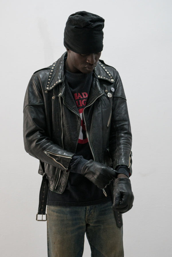 1970s french punk studded leather jacket