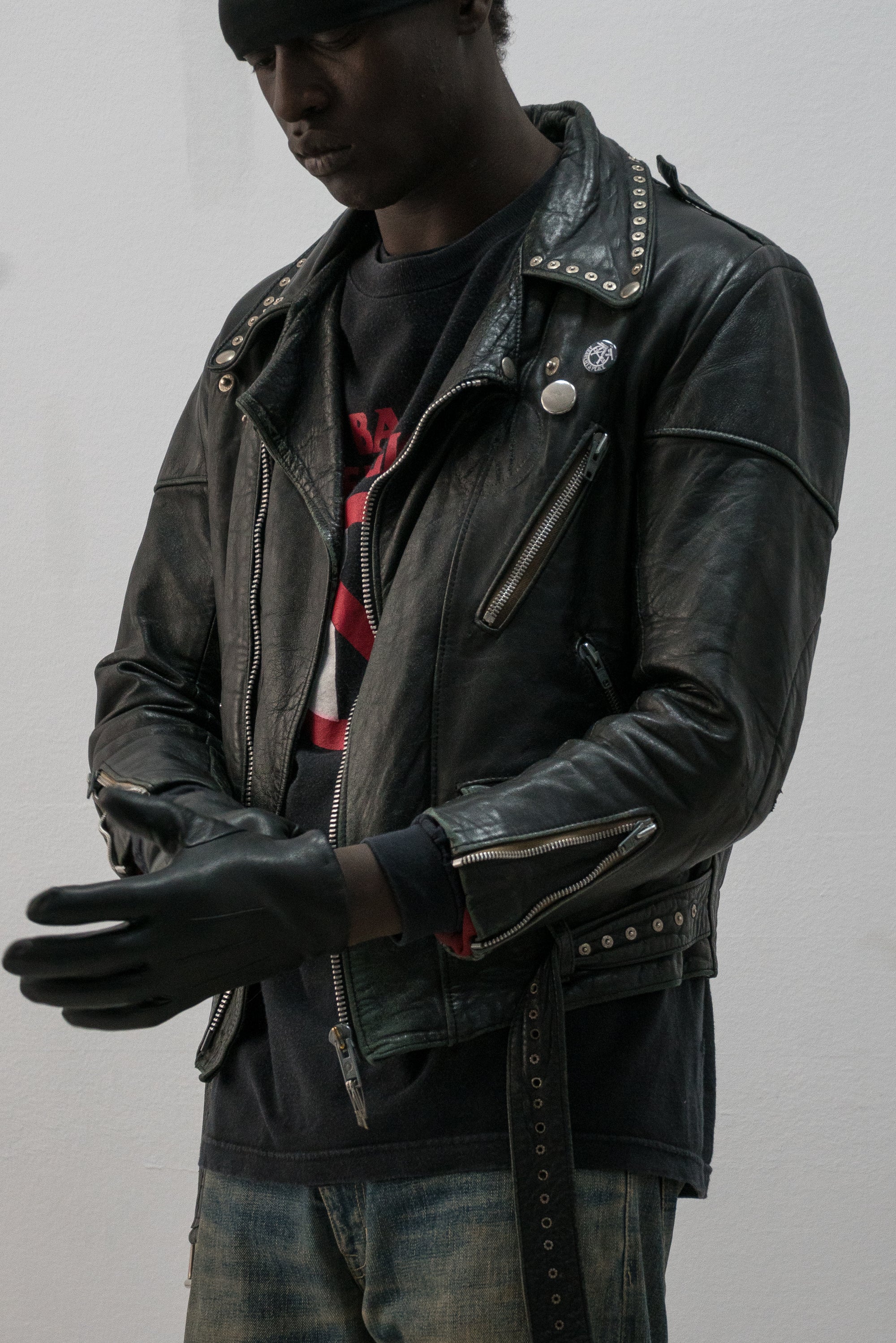 1970s french punk studded leather jacket