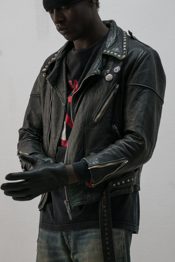 1970s french punk studded leather jacket