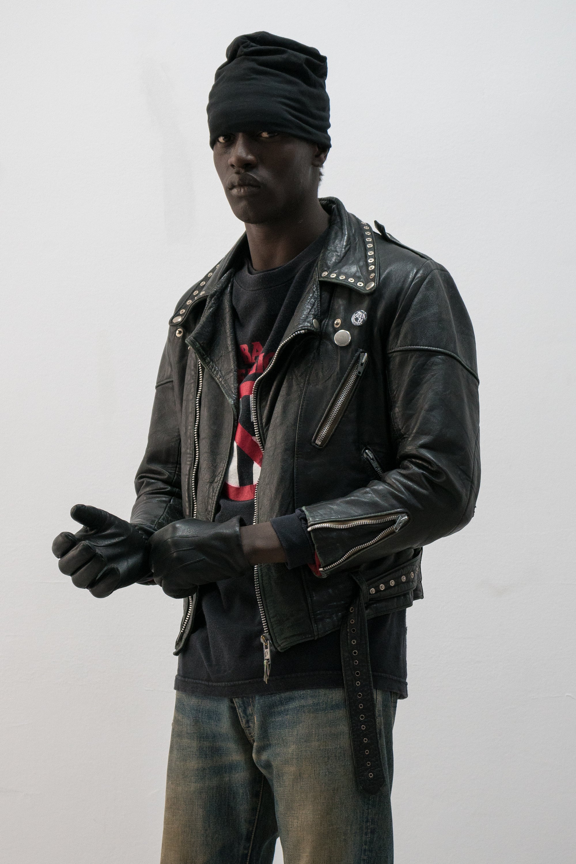 1970s french punk studded leather jacket