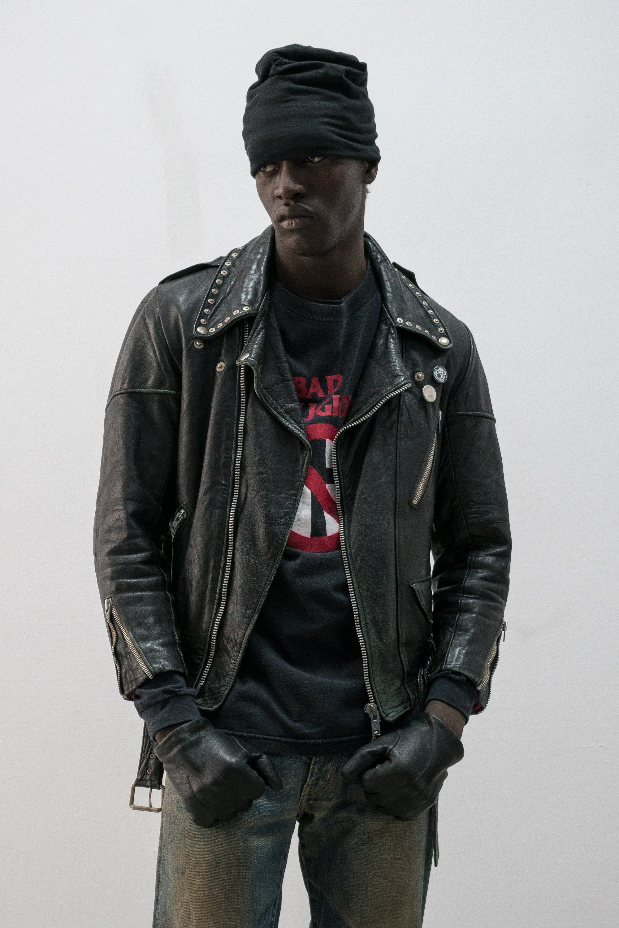 1970s french punk studded leather jacket