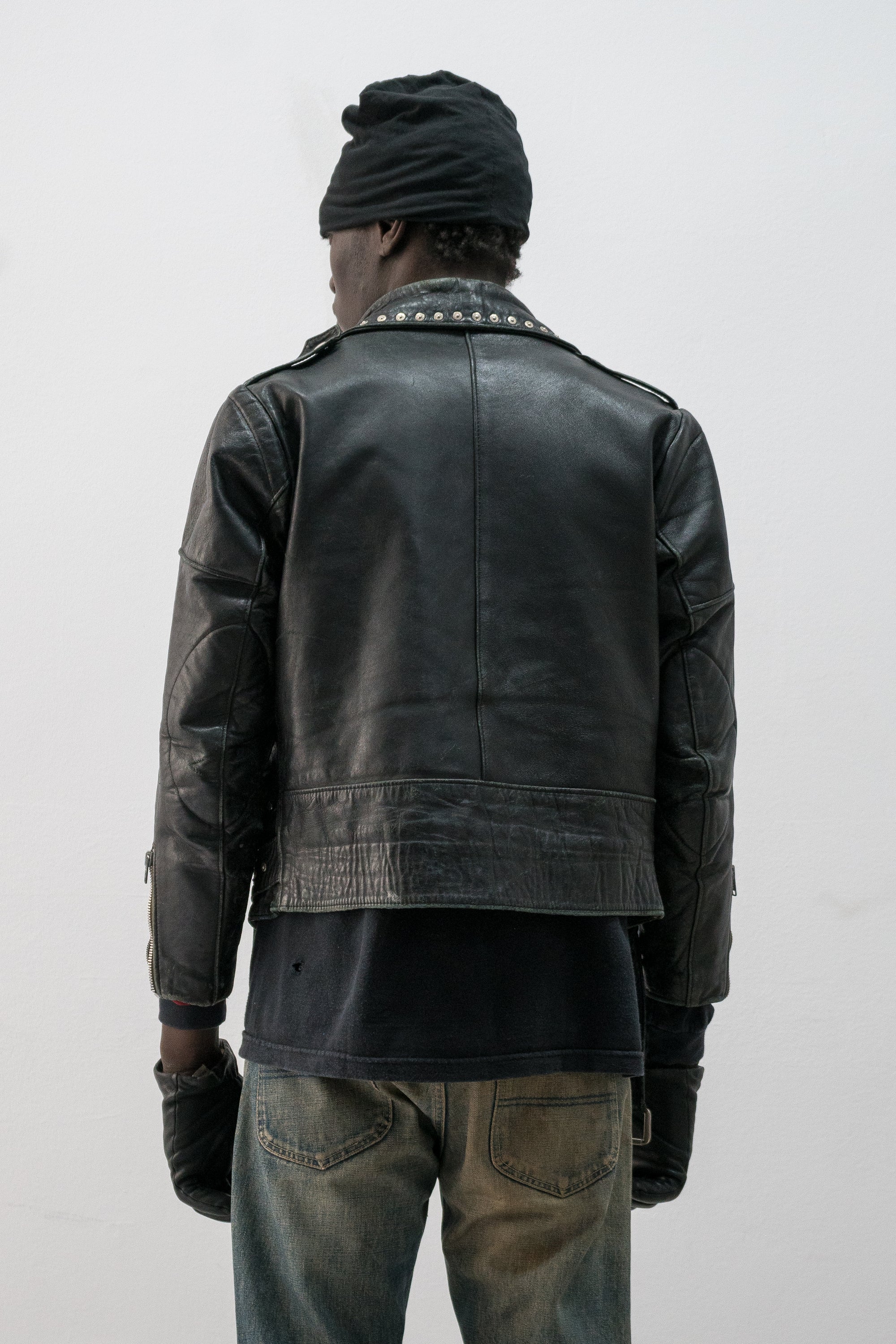 1970s french punk studded leather jacket