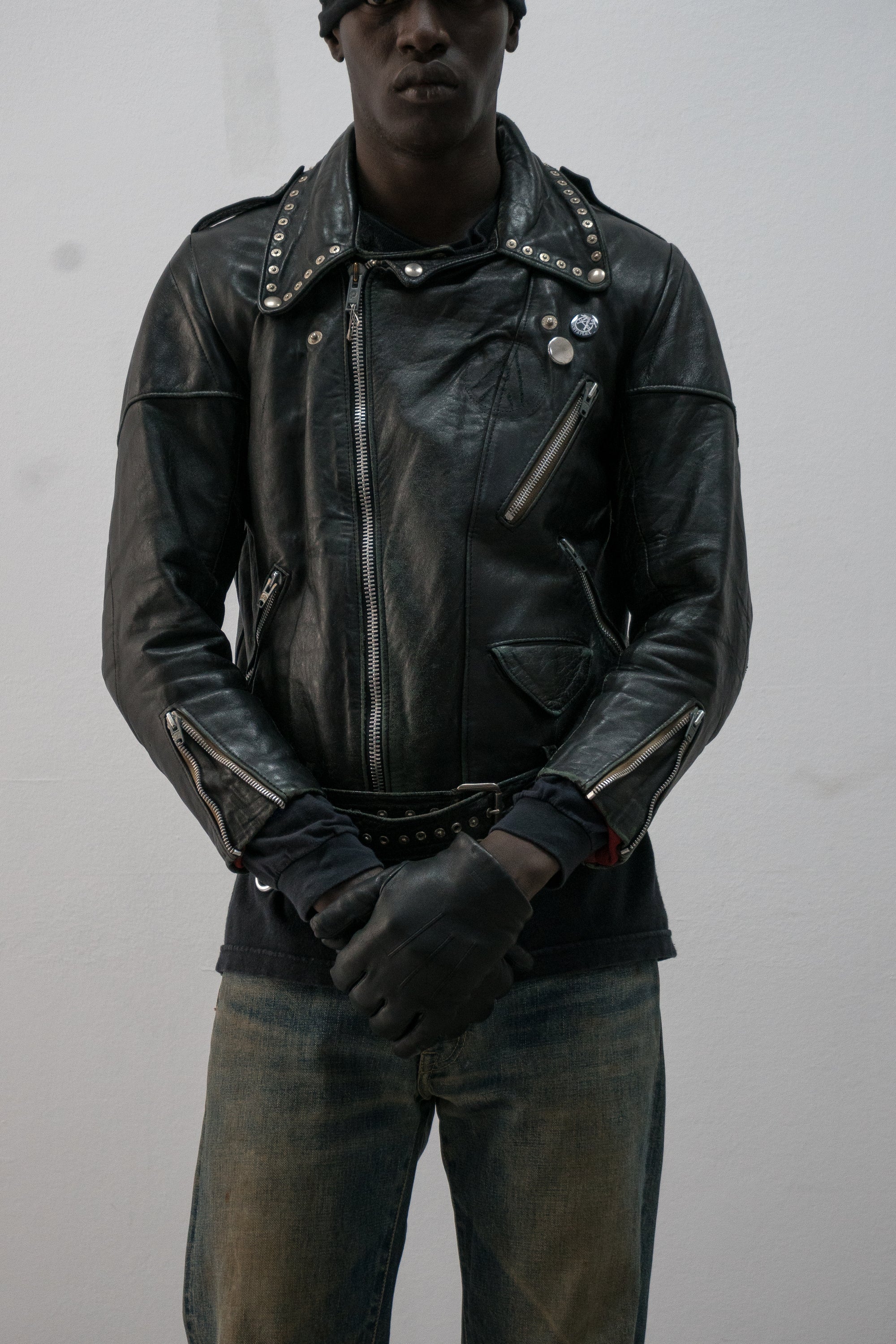 1970s french punk studded leather jacket