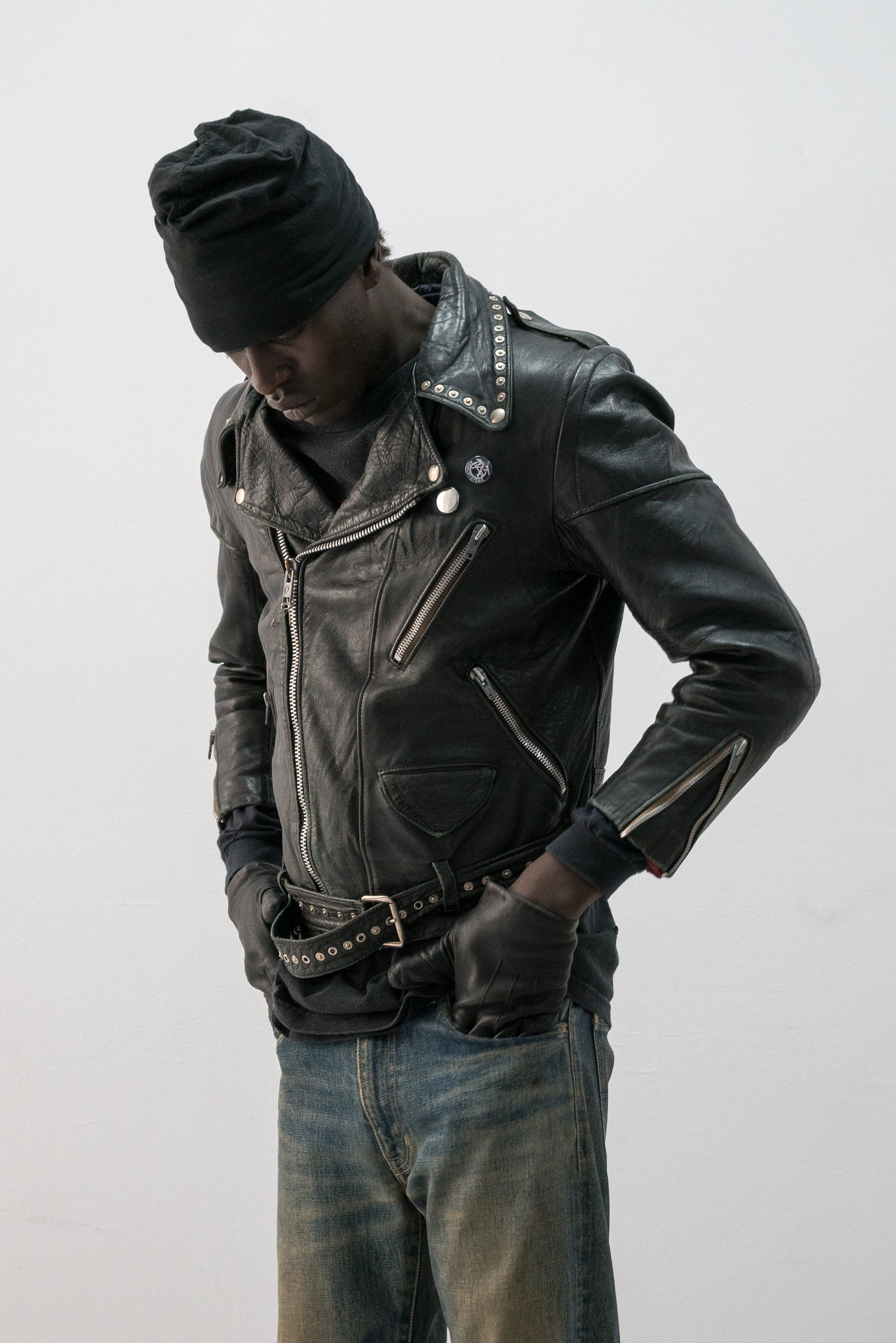 1970s french punk studded leather jacket