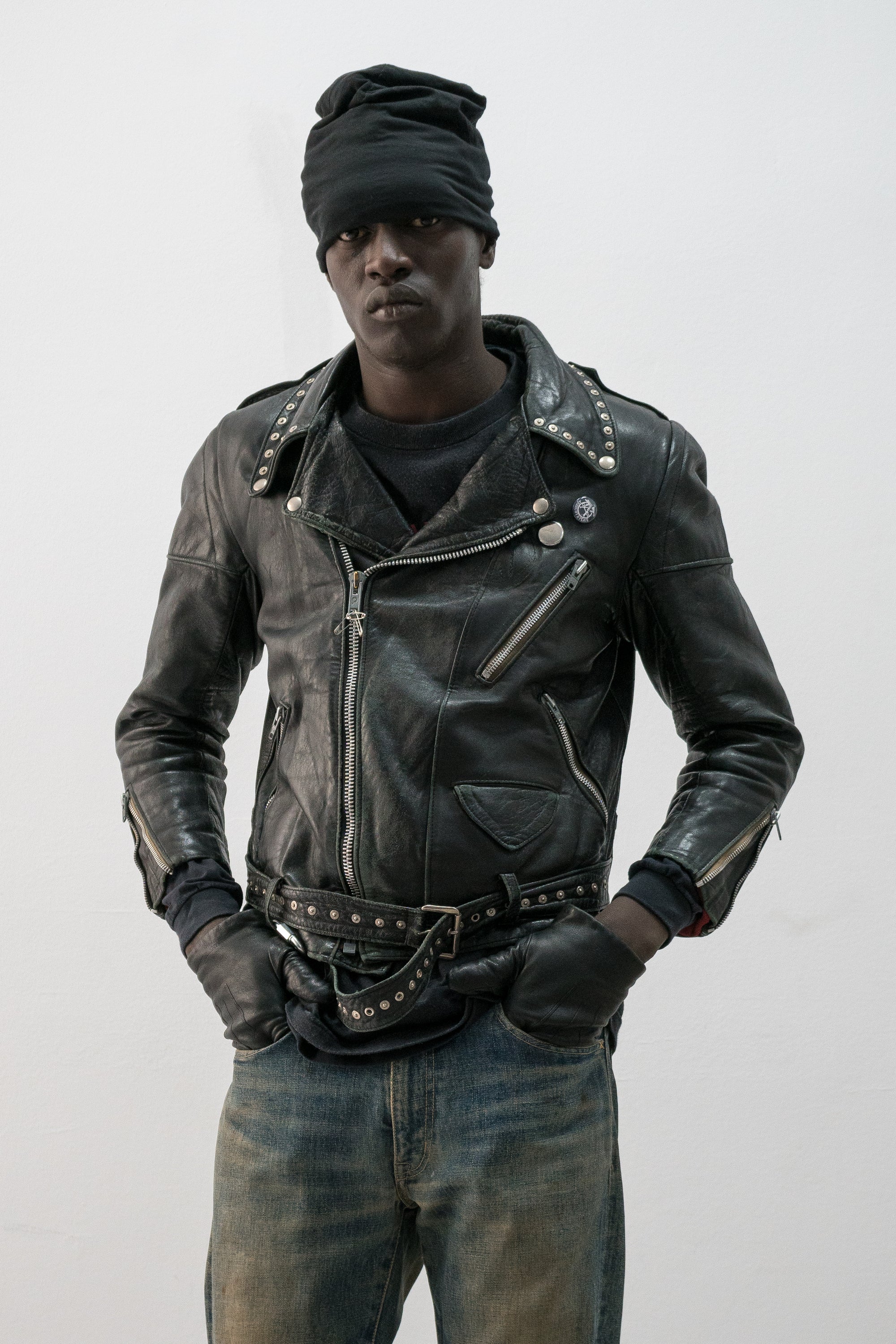 1970s french punk studded leather jacket