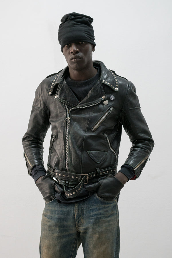 1970s french punk studded leather jacket