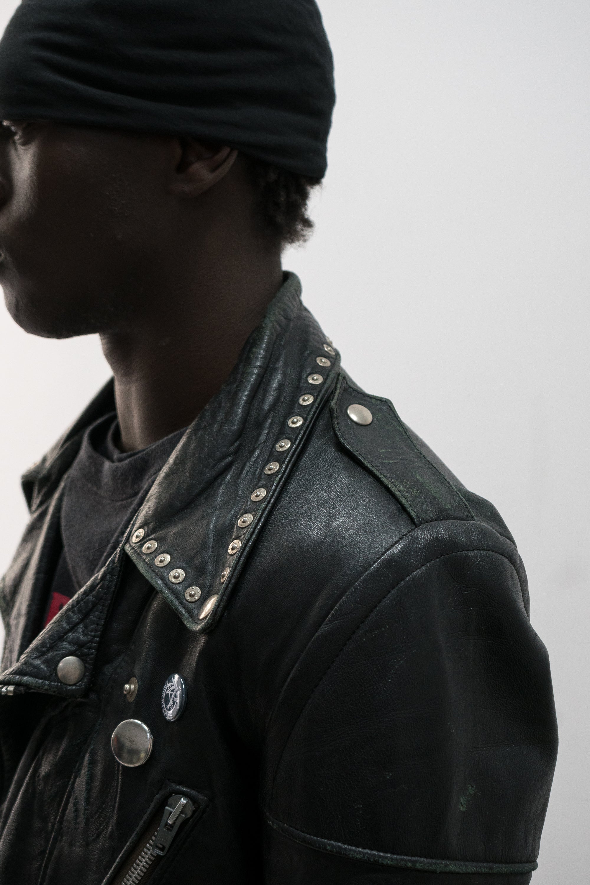 1970s french punk studded leather jacket