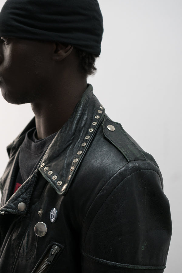 1970s french punk studded leather jacket