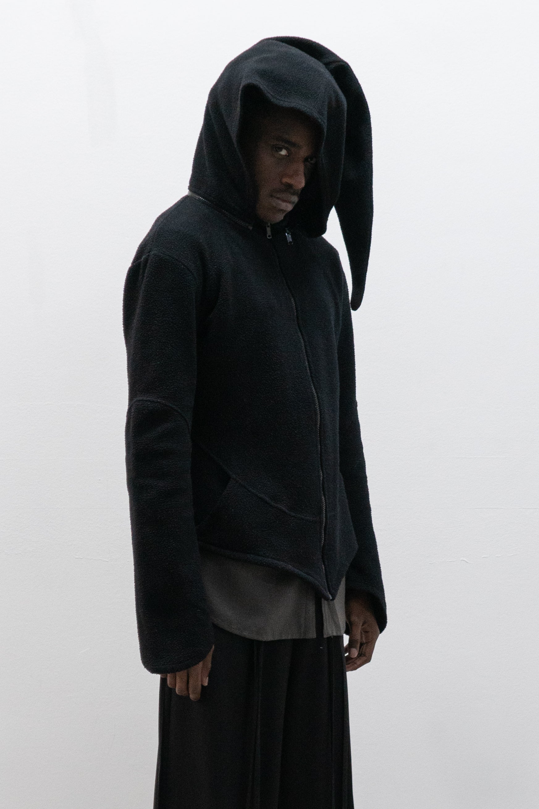 fleece jacket with pointed hood
