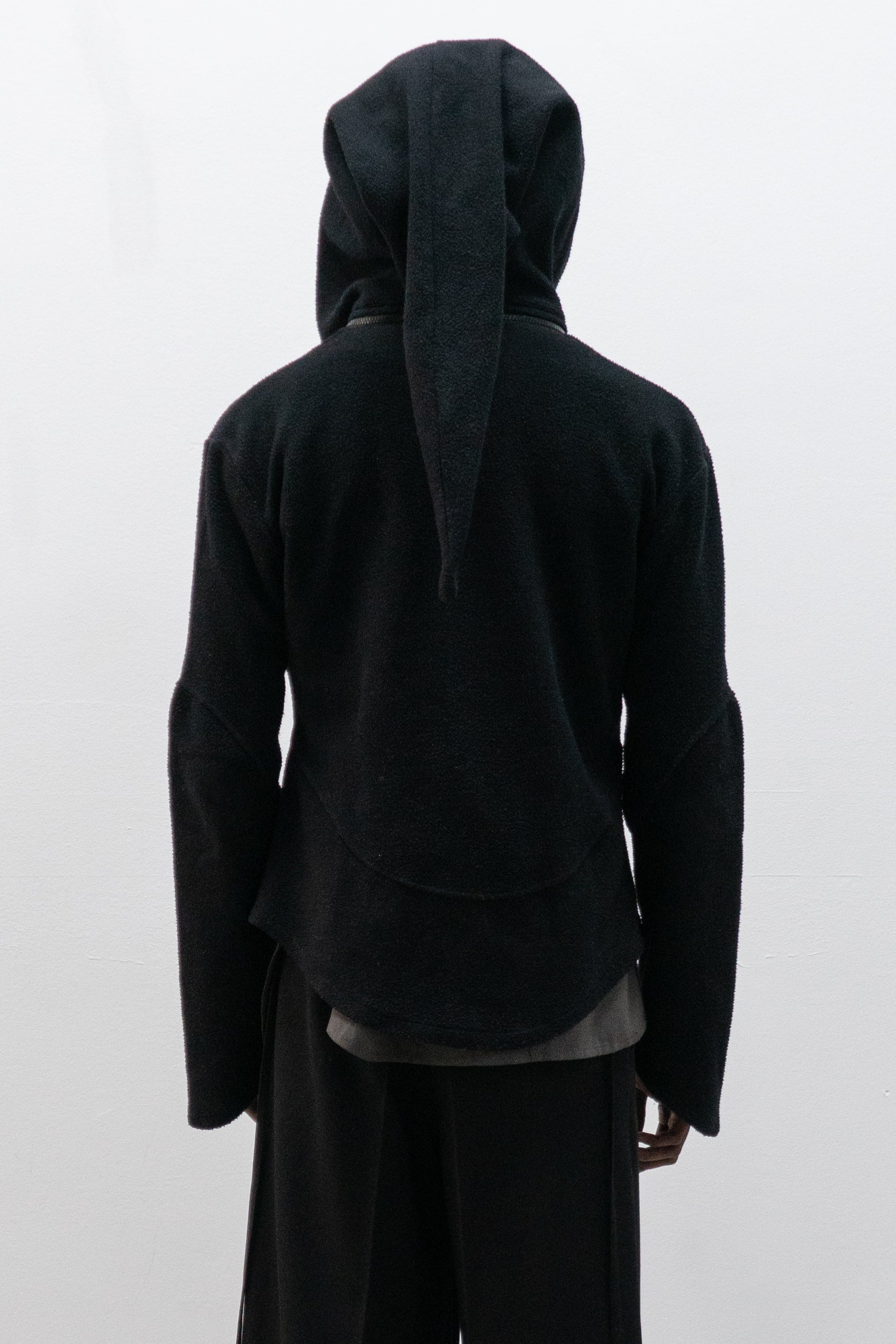 fleece jacket with pointed hood